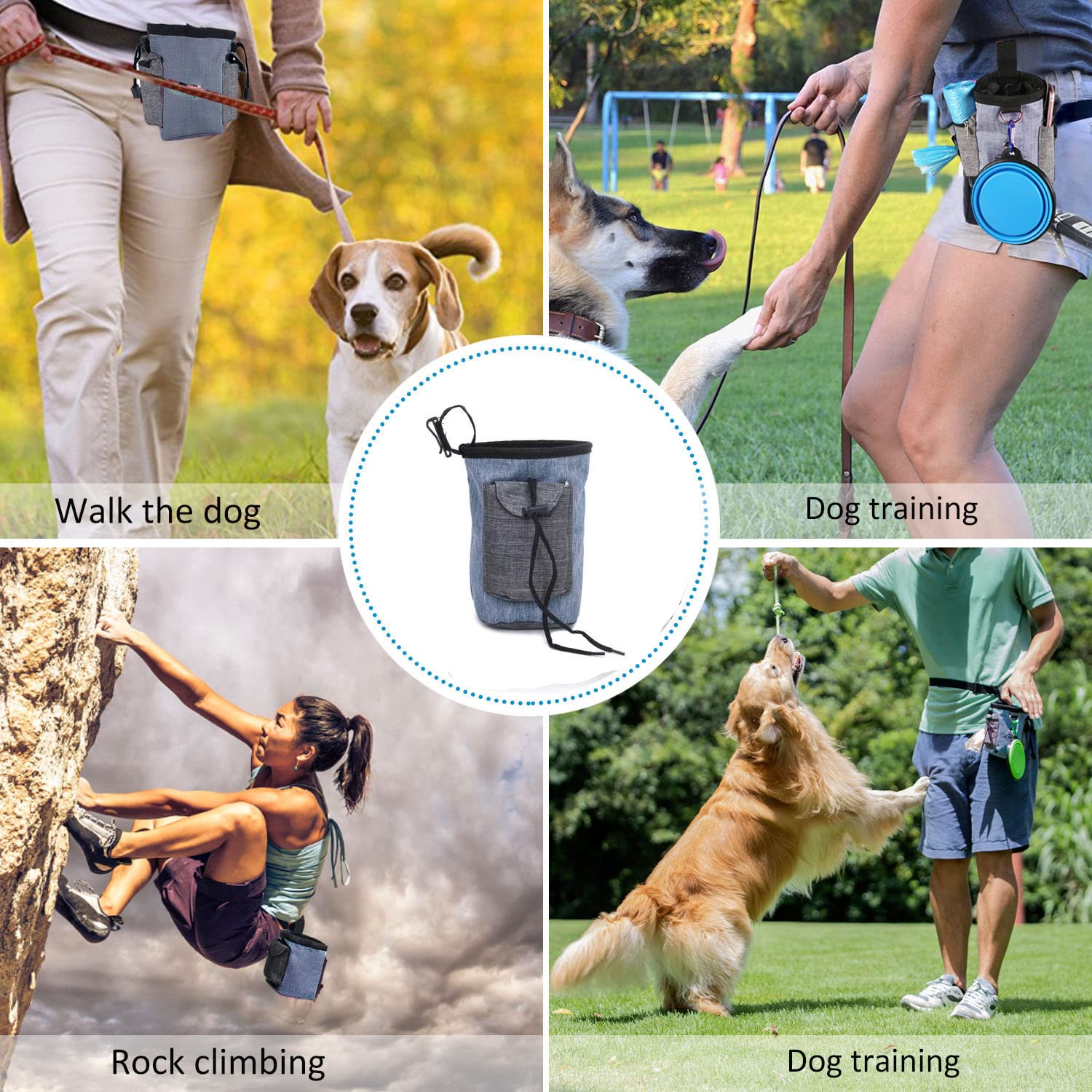 Enrunnig Dog Treat Training Pouch - 3-Way Adjustable Waist/Shoulder/Belt Bag for Dogs - Holds Pet Toys, Kibble & Treats - Built-in Poop Bag Dispenser - 2 Pack (Pink + Brown) - Perfect for Dog Walking, Training & Outdoor Adventures