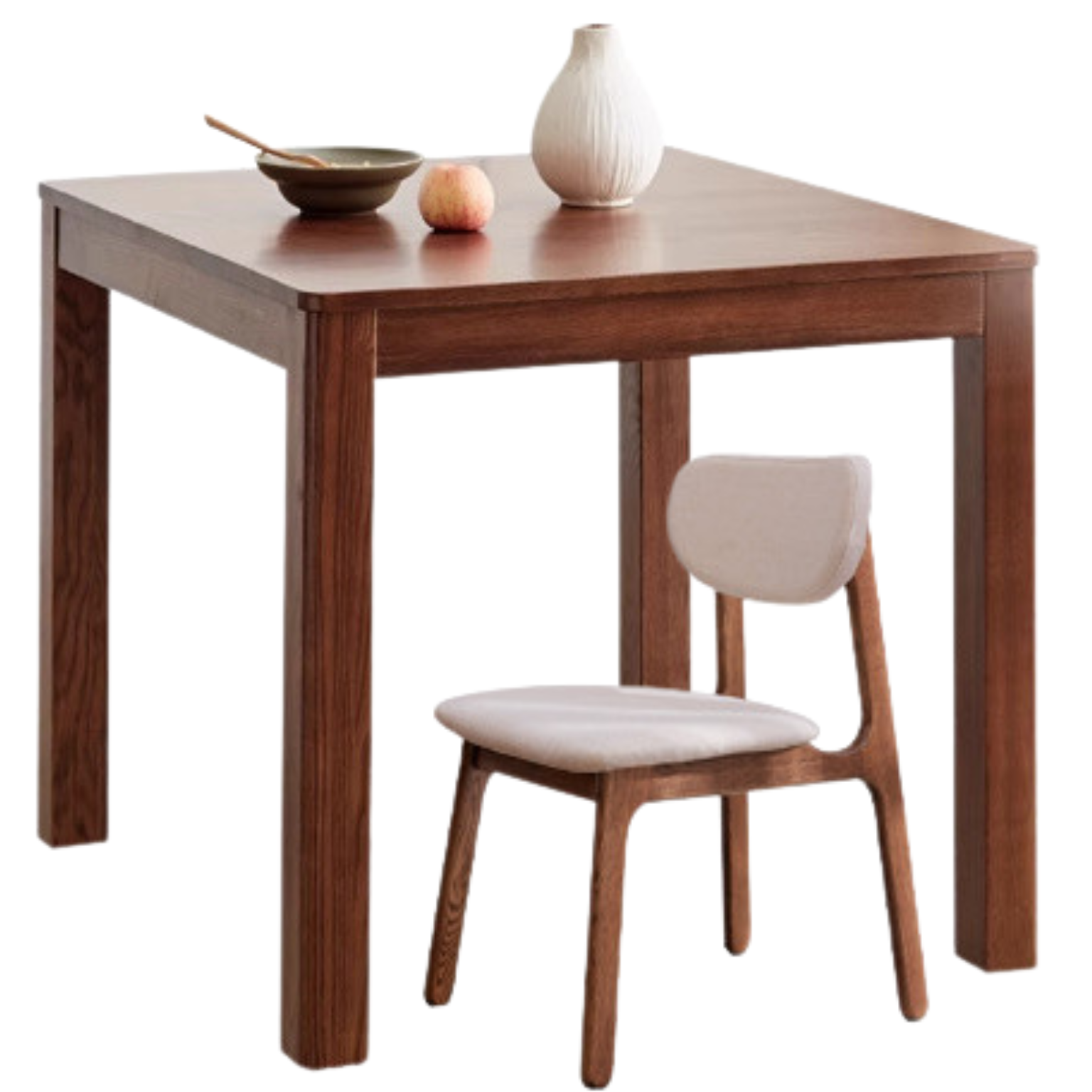 39.3x39.3x29.5 inch / 100x100x75 cm / Walnut color / Square table + 4 chairs Soft