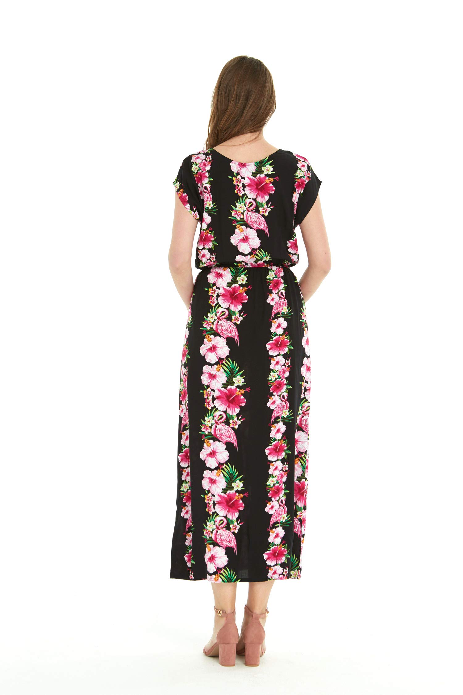 Stylish Matching Couple Hawaiian Luau Shirts & Maxi Dresses - Pink & Black Hibiscus Print for Beach Vacations, Summer Parties & Tropical Getaways