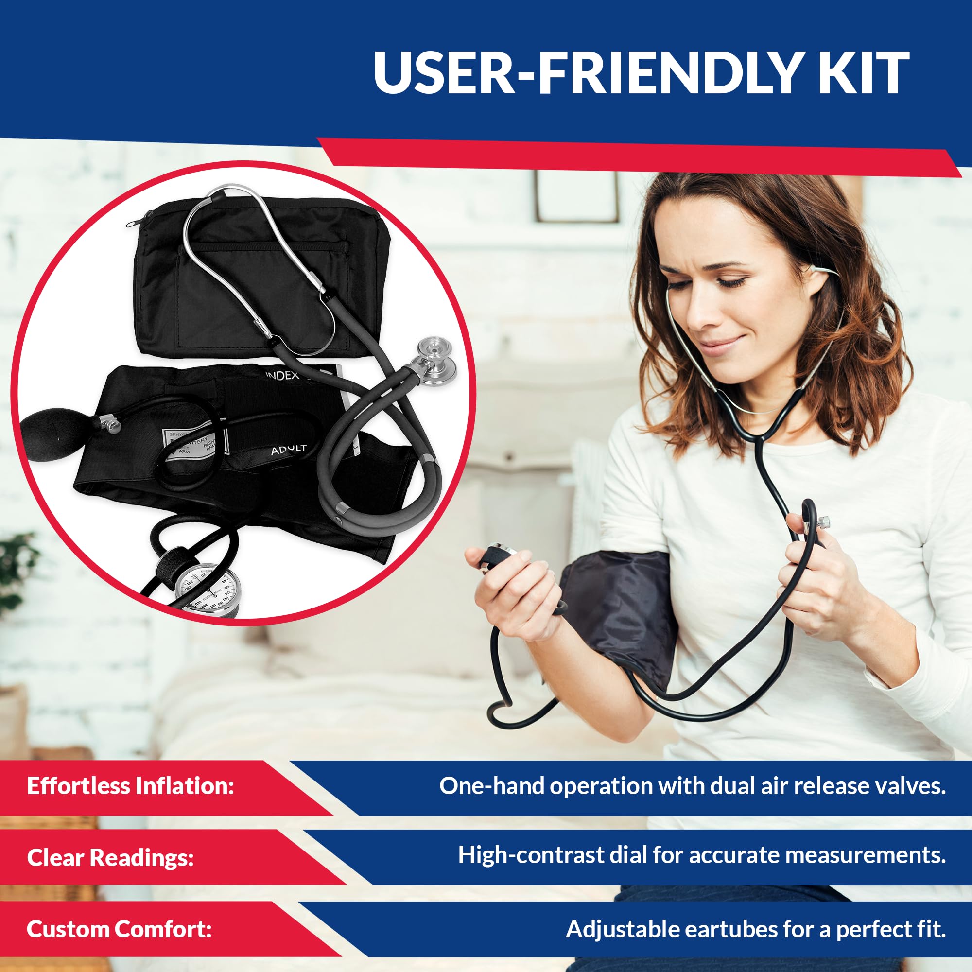 Dixie EMS Blood Pressure Monitor & Sprague Stethoscope Kit - Professional Black Medical Equipment for Home Use, Clinics, and Emergency Care
