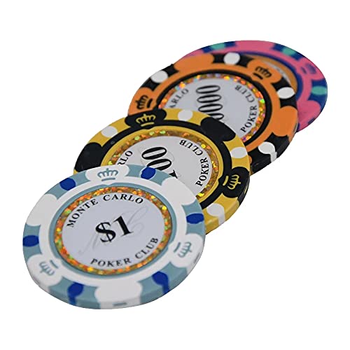 Premium 14 Gram Clay Poker Chips - Monte Carlo Style (Pack of 50) for Casino Nights, Home Poker Games & Poker Tournaments