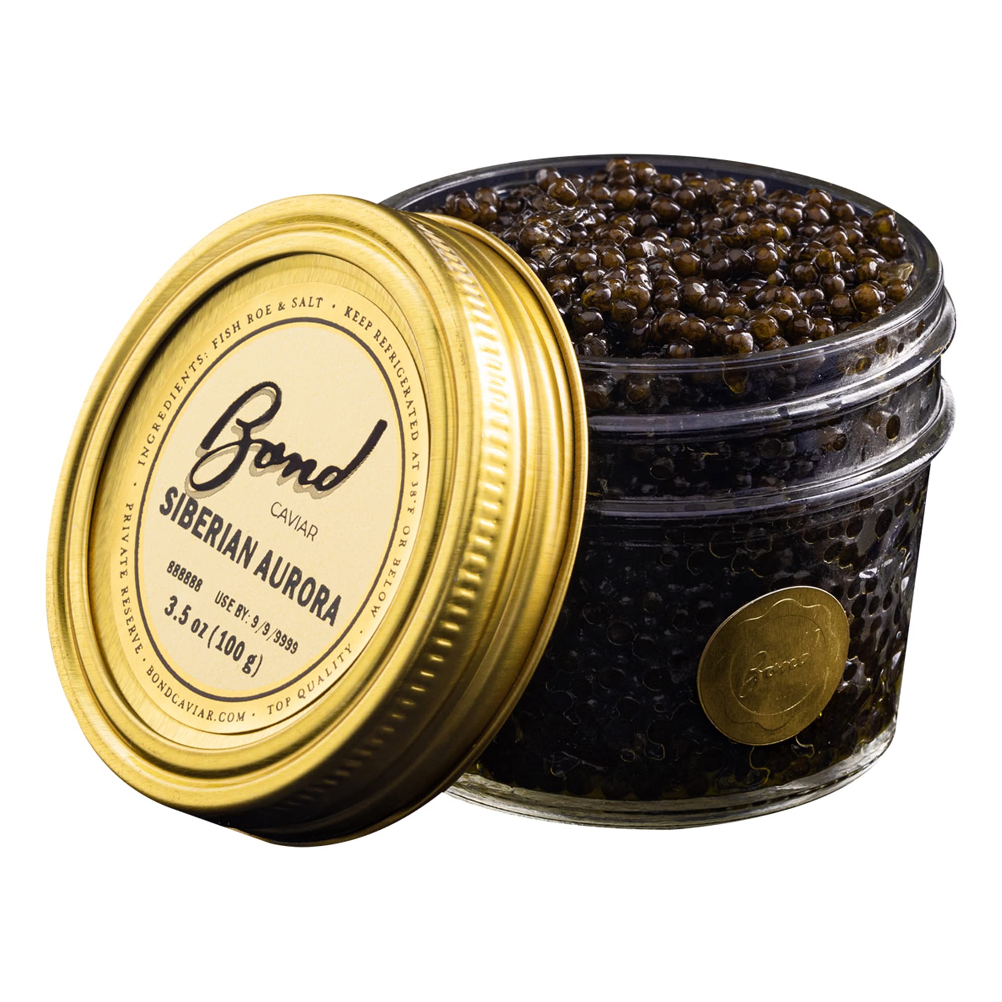 Premium Bond Siberian Osetra Aurora Caviar - World-Renowned Malossol Fish Roe with Sea Salt, Small to Medium Pearls (3.5oz/100g) - Overnight Delivery for Luxury Gifts, Weddings & Special Events - Perfect for Gourmet Dining, Canapés & Fine Dining Experiences