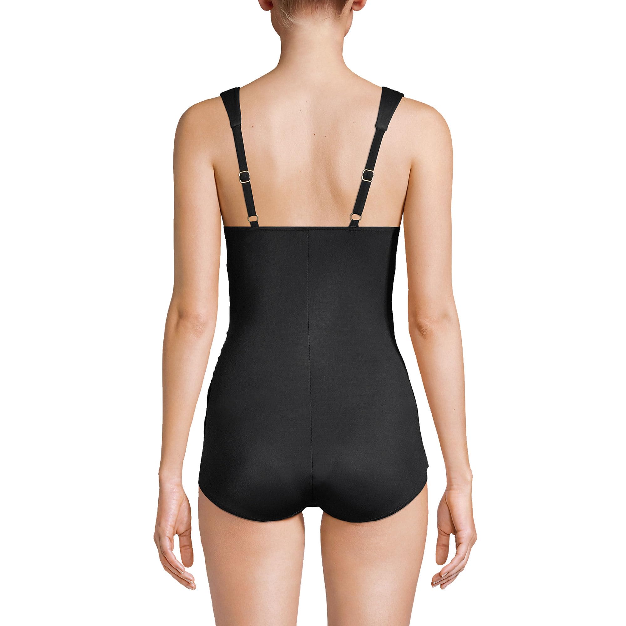 Lands' End Women's Slender Suit V-Neck One Piece Swimsuit - Black, Size 18 - Slimming Bathing Suit for Women, Perfect for Beach Vacations & Pool Parties
