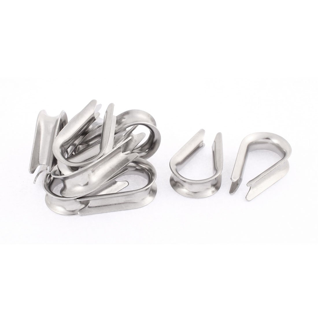 High-Quality 10mm Stainless Steel Wire Rope Clips & Thimbles - 10pcs Silver Cable Fittings for Marine, Rigging & DIY Projects