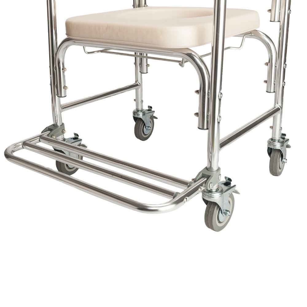 4-in-1 Aluminum Shower Chair with Flip-Up Footrests & Wheels - Lightweight Mobility Shower Seat for Elderly & Disabled - Ideal for Bathroom Safety & Assisted Living