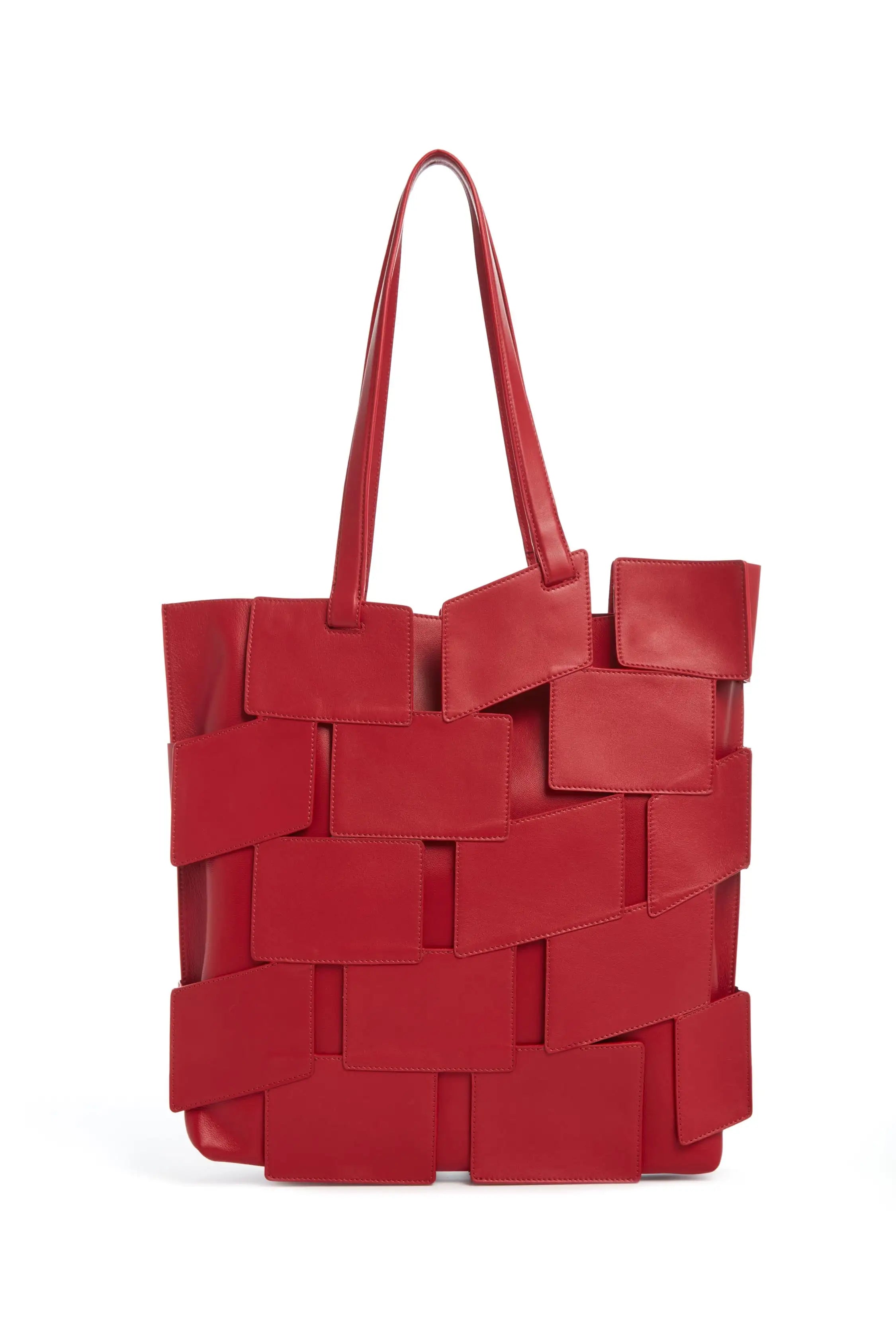 Premium Red Topaz Leather Patchwork Tote Bag - Handcrafted Lacquered Finish for Women | Perfect for Work, Travel & Shopping - Stylish & Durable Designer Handbag