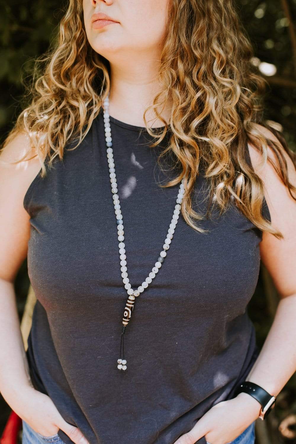 Tibetan Dzi Bead Mala Prayer Necklace - Authentic Buddhist Meditation Beads for Spiritual Healing, Protection & Positive Energy | Perfect for Yoga, Meditation & Mindfulness Practices