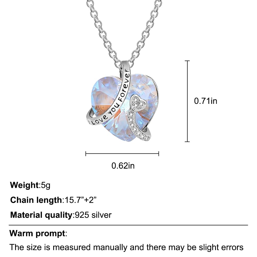 LAICEPS Personalized 'I Love You Forever' Necklace - 925 Sterling Silver Heart Pendant with Birthstone | Romantic Jewelry Gift for Women, Wife & Daughter | Perfect for Valentine's Day, Anniversary, Christmas & Birthday | Elegant Everyday Wear & Special Occasion Jewelry