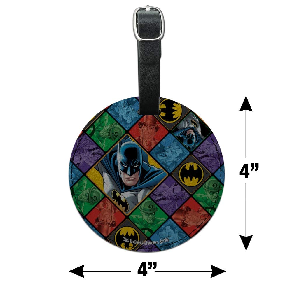 Batman & Villains Pattern Leather Luggage Tag - Round Carry-On ID Tag for Suitcase - Perfect for Travel, Business Trips & Cosplay Events