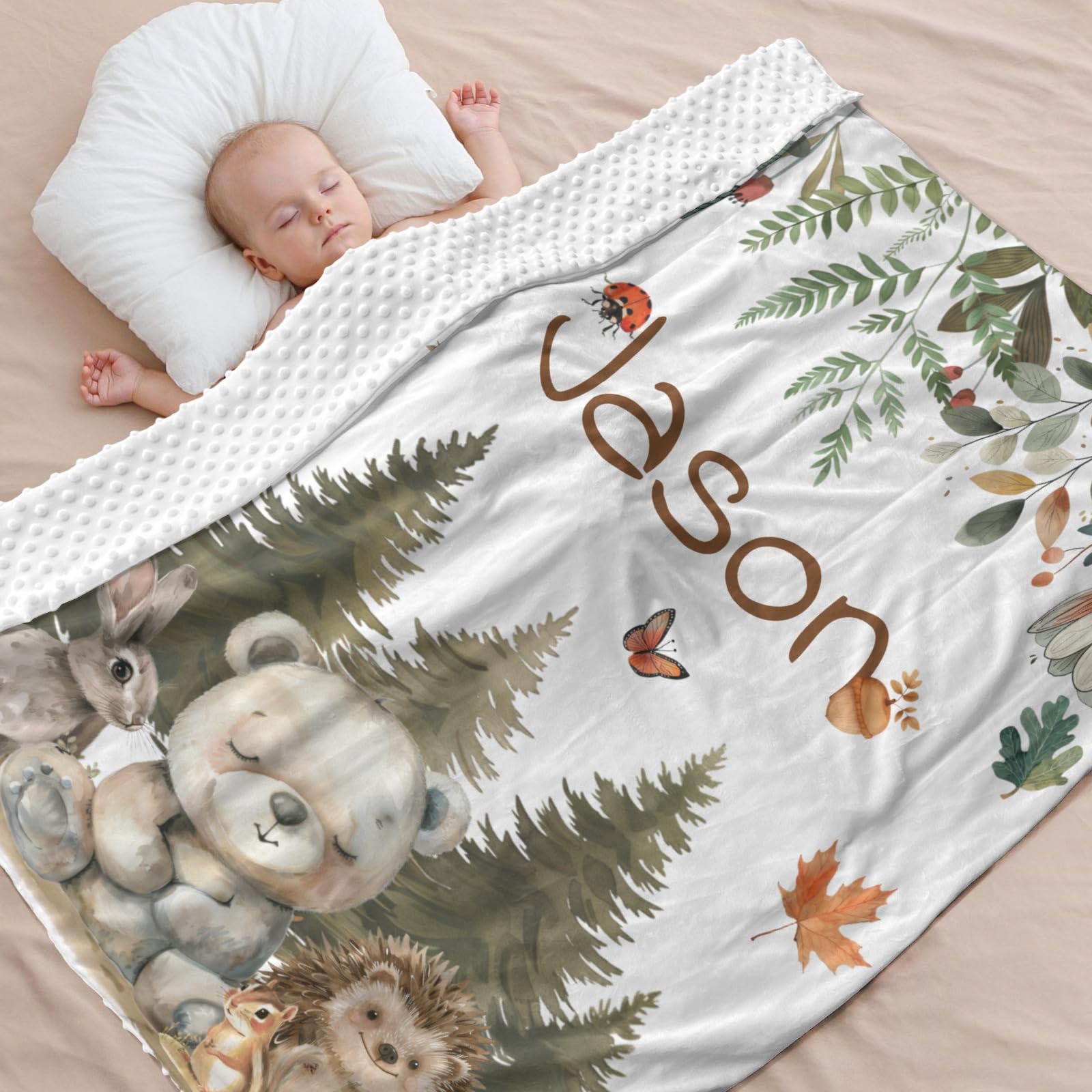 Personalized Baby Blankets for Boys & Girls - Custom Name Baby Blanket for Newborns, Toddlers | Soft Double-Layer Nursery Blanket with Dotted Backing - Perfect for Crib, Stroller, Gift & Photo Shoots (Animal Forest Design)