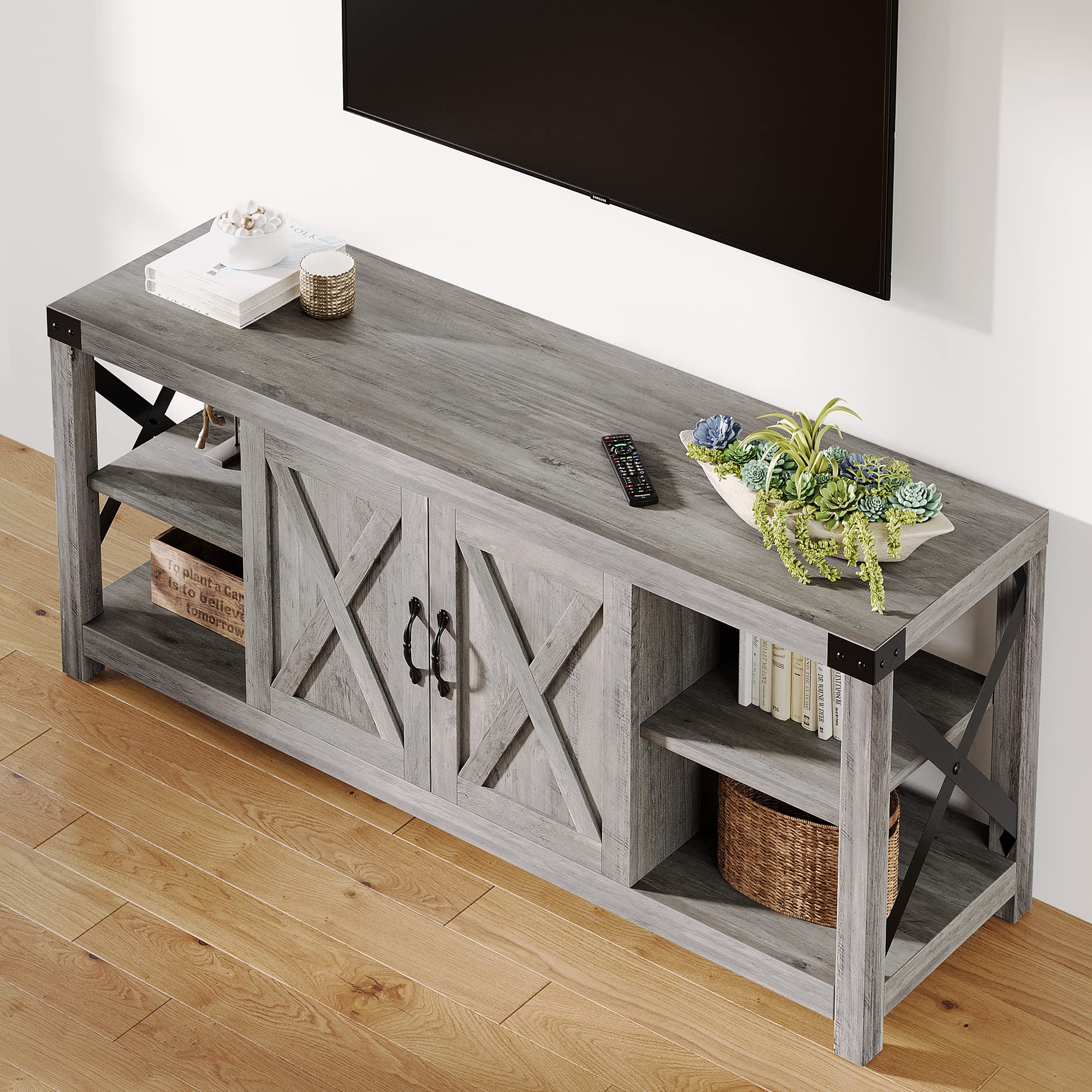 GAOMON 58 Inch TV Stand for TVs up to 50 60 65 Inches - Farmhouse Style Wood TV Cabinet Entertainment Center with Storage & Adjustable Shelves, 59