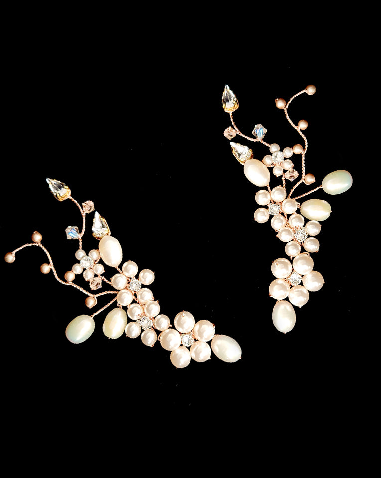 Elegant Wedding Headpiece & Bridal Set – Freshwater Pearl Floral Vine Twin Hair Accessories by Kezani | Perfect for Bridal Showers, Weddings & Special Occasions