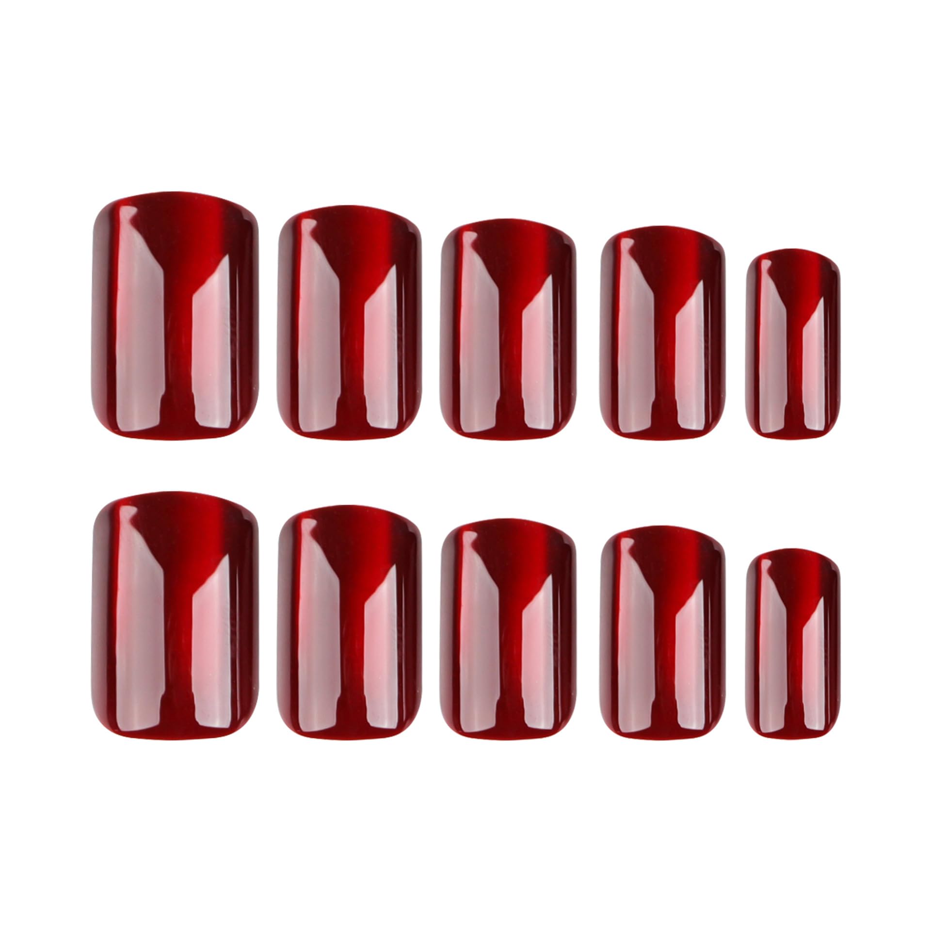 24PCS Red Square Fake Nails - Red Cat Eye Press On Nails with Glossy Gradient | Reusable Acrylic Nail Kit in 12 Sizes | Natural Stick On Nails (Wine Red Cat Eye) for Parties, Weddings & Special Occasions