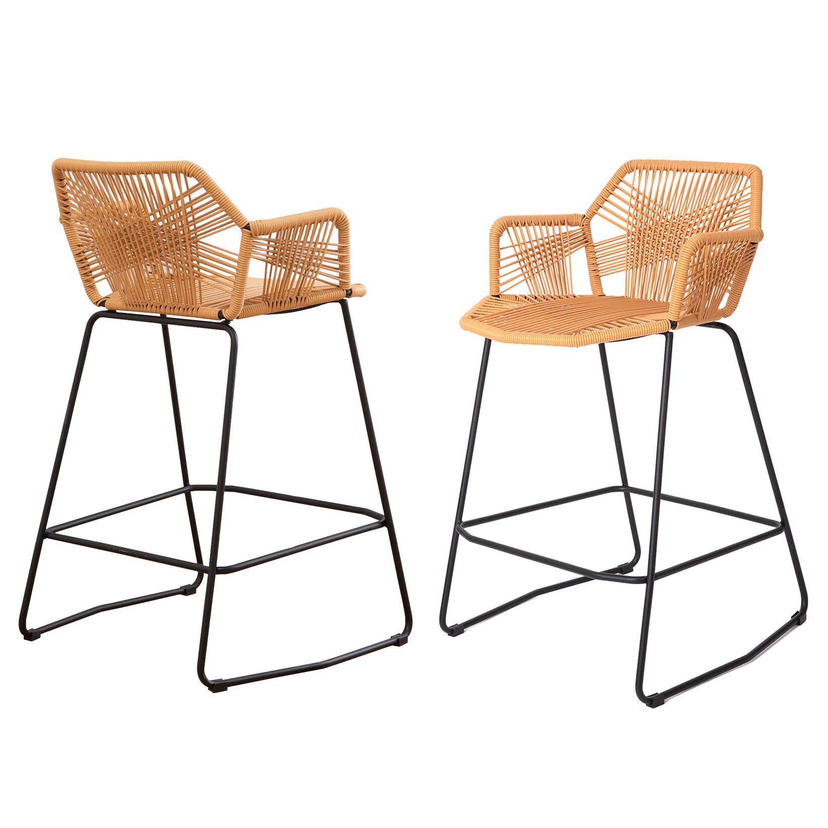 JUBADENG 26 Inch Bar Stools Set of 2 - Counter Height Swivel Bar Stools with Backrest & Arms - Modern Kitchen Island & Dining Chairs for Home, Cafe, Restaurant - Comfortable Yellow Barstools for Breakfast Nook & Entertainment Areas