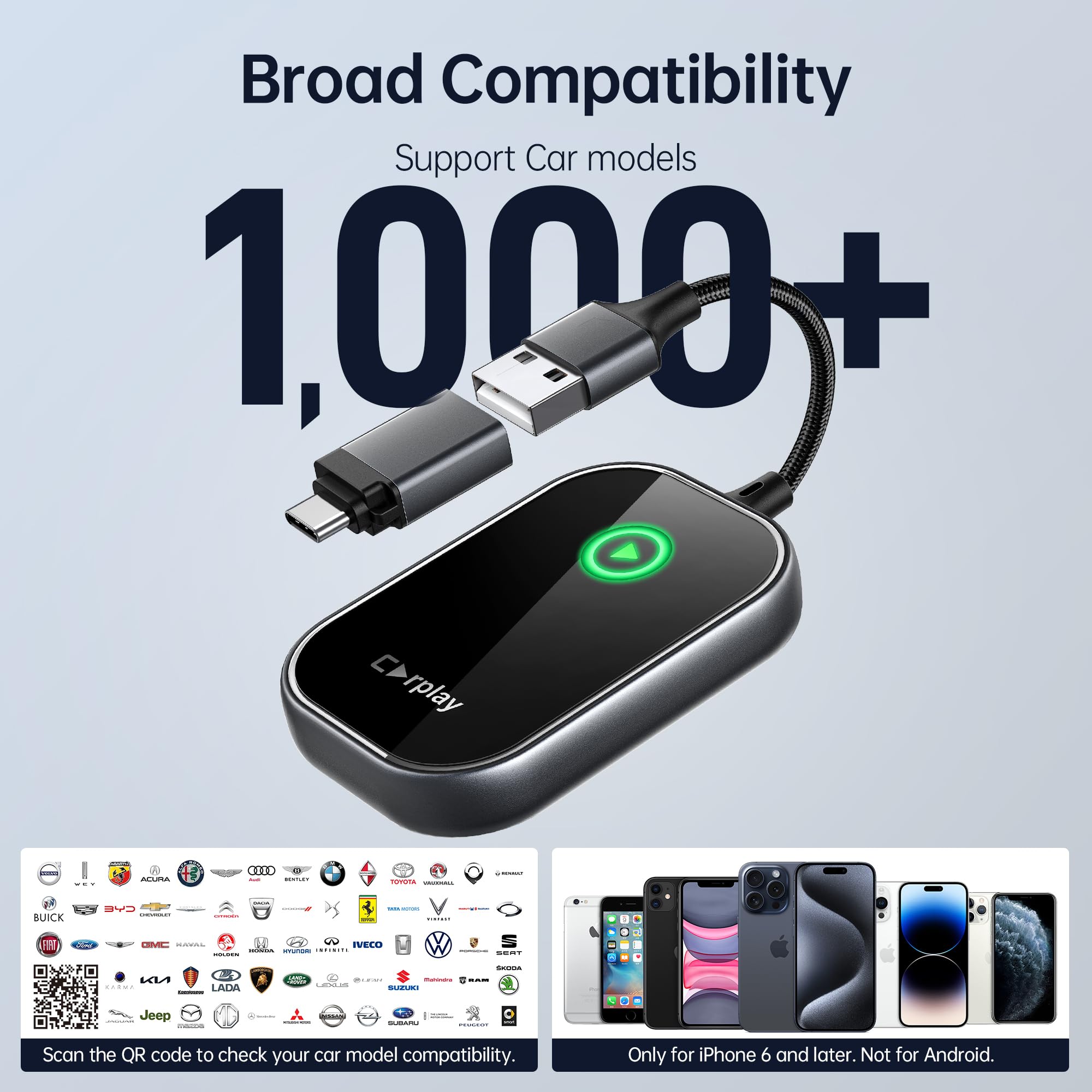 Wireless CarPlay Adapter for iPhone 2024 - Convert Wired to Wireless CarPlay Dongle, Zero Latency Plug & Play, Compatible with Cars 2017+ & iOS 10+ - Perfect for Hands-Free Driving & Seamless Music Streaming