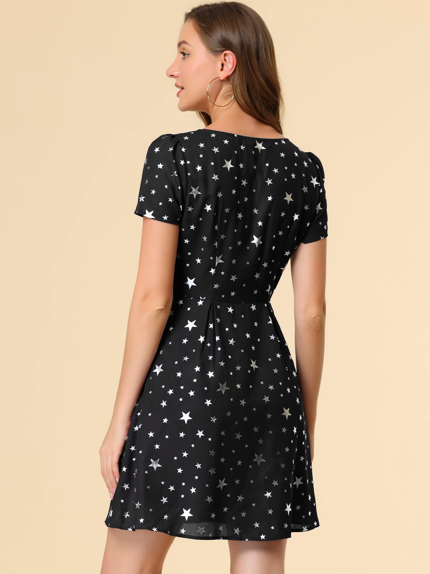 Allegra K Women's Casual Summer Dress - Floral Print Short Sleeve A-Line Dress for Outdoor Parties, Beach Vacations & Date Nights