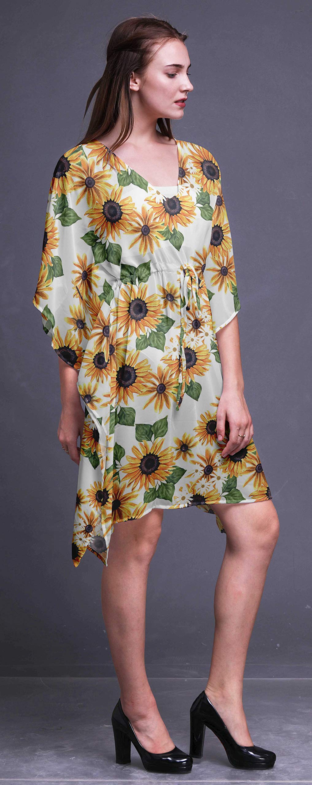 Bimba Women's Short Caftan Midi Dress - Beach Cover Up Swimwear, Summer Boho Kaftan Dress for Pool, Vacation & Resort Wear