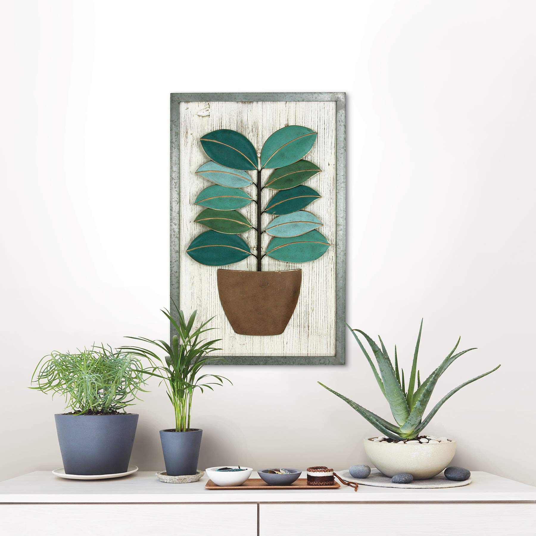 Astrid Green Metal Leaf Wood Wall Art - Handmade Home Decor for Living Room, Bedroom & Office - Nature-Inspired Modern Wall Hanging for Interior Design
