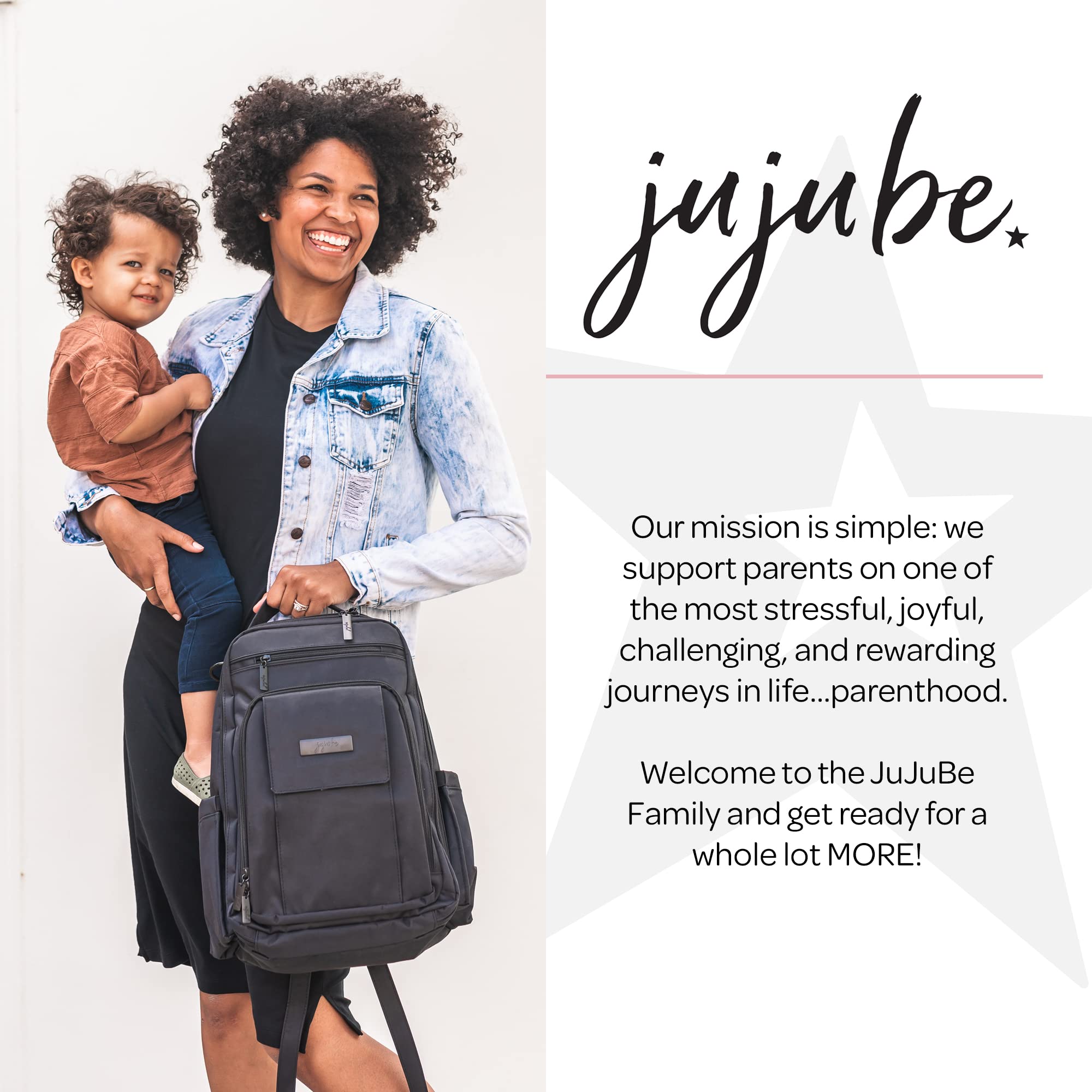 JuJuBe Diaper Backpack for Moms - Large Baby Travel Bag with Portable Changing Pad, Stroller Hooks & Multiple Pockets | Holds Bottles, Diapers, Wipes & Essentials | Perfect for Daycare, Travel & Daily Use - Black