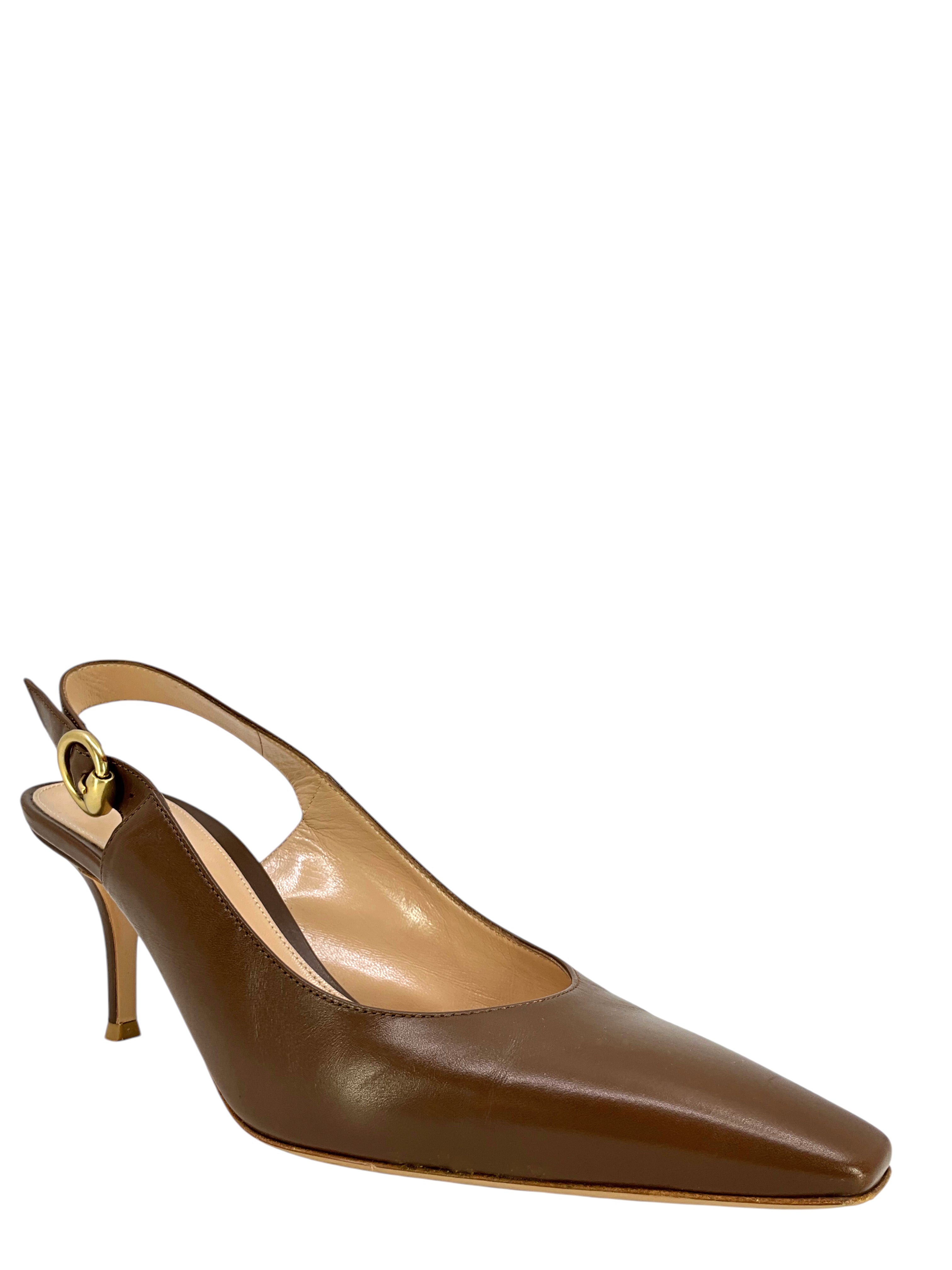 Gianvito Rossi Genuine Leather Pointed Toe Slingback Heels - Women's Size 9 (US) - Elegant Dress Shoes for Weddings, Parties & Office Wear