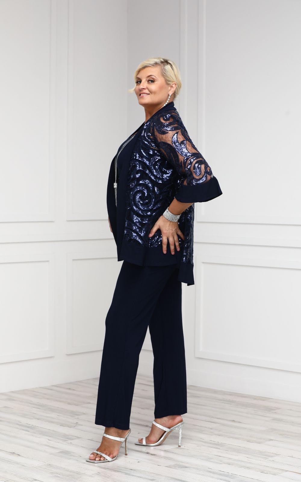 R&M Richards Women's 2-Piece Sequin Jacket Pantsuit - Elegant Evening Wear for Parties, Weddings & Special Occasions