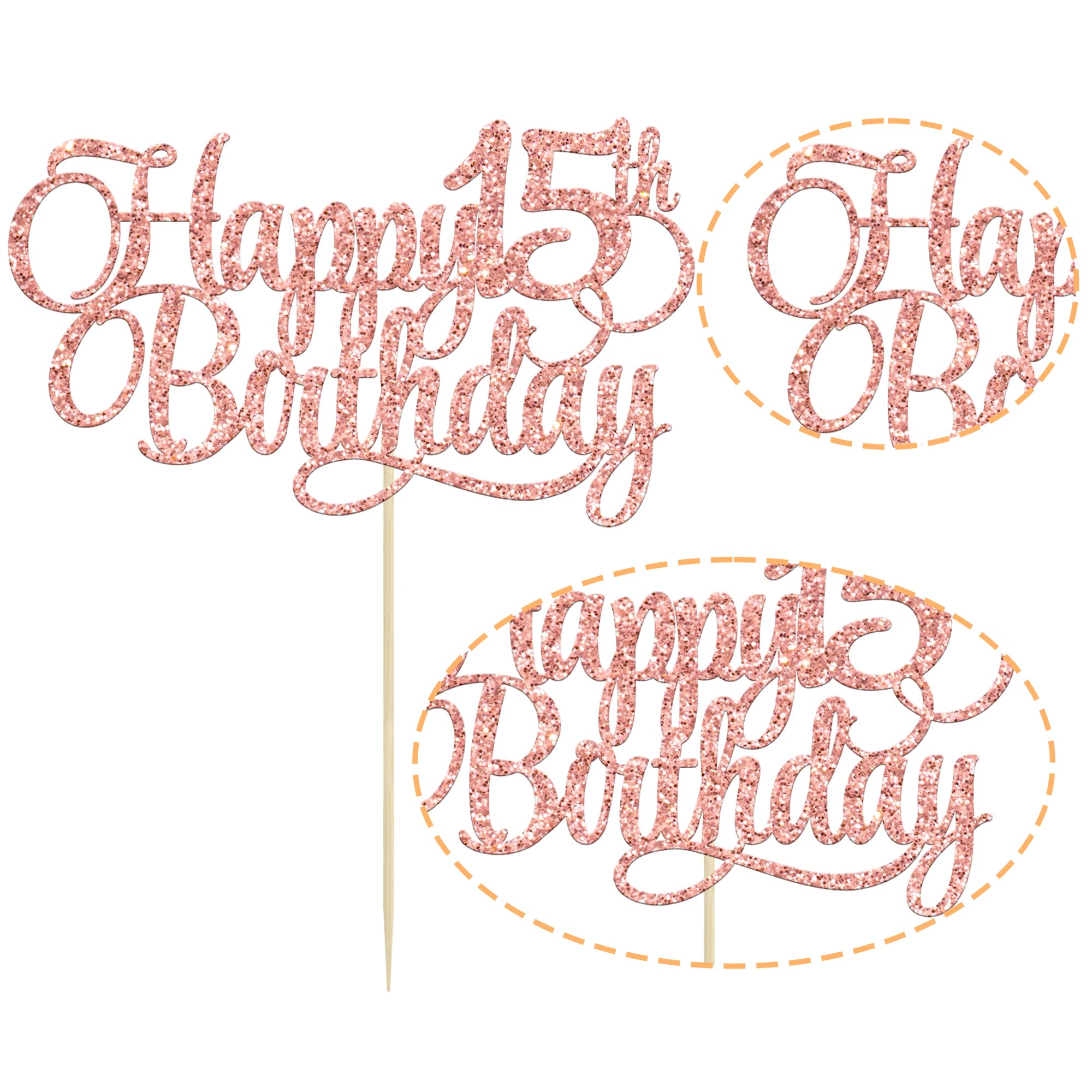 15th Birthday Cake Topper - Glitter Number 15 Cake Decorations for Fifteen Years Old Celebration | Rose Gold Party Supplies for Anniversary, Sweet 16, Quinceañera & Milestone Birthday Parties