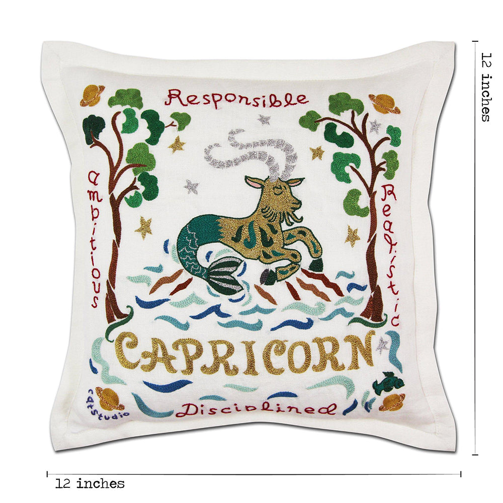 Capricorn Zodiac Sign Hand Embroidered Decorative Pillow | Astrology Home Decor Gift for Capricorns | Perfect for Bedroom, Living Room & Office