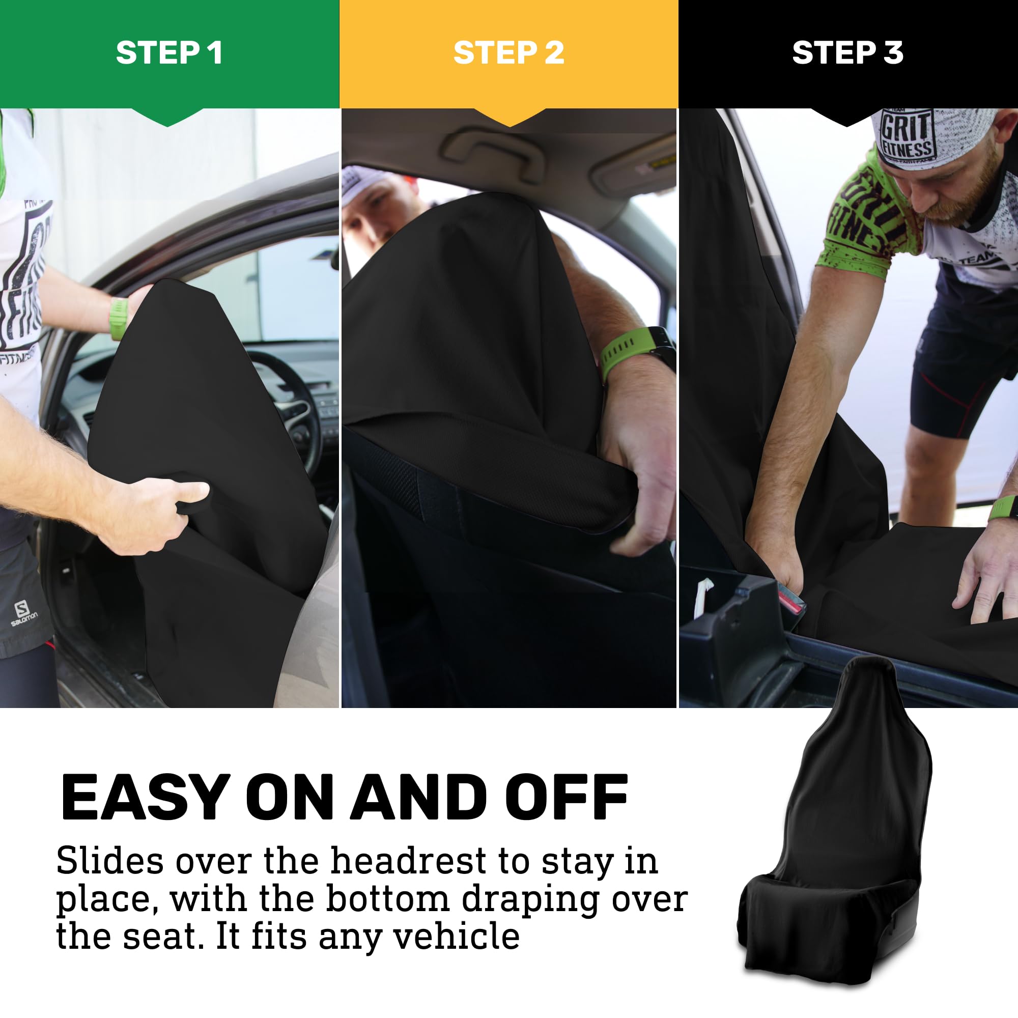 UltraSport Universal Fit Waterproof Car Seat Covers - 2 Pack Black, Sweatproof & Odor-Resistant Seat Protectors for Gym, Pets, Travel | Machine Washable, Spill-Proof Towel Fabric | Perfect for Workout, Road Trips & Outdoor Adventures