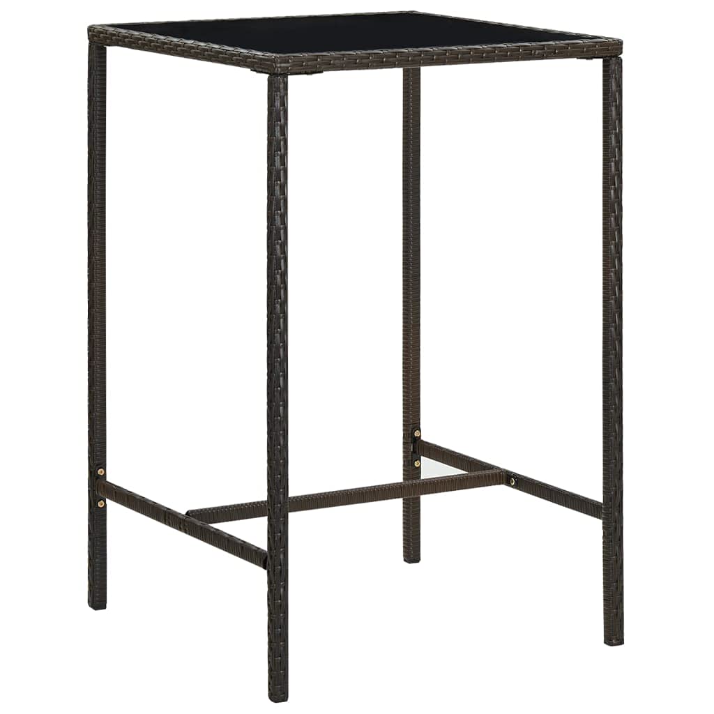 Outdoor Square Bar Height Table - 27.6x27.6x43.3 Inch Brown Poly Rattan & Glass Top - Perfect for Patio, Deck, Garden, Backyard, Terrace or Camping - Ideal for Outdoor Dining, Entertaining & Relaxing