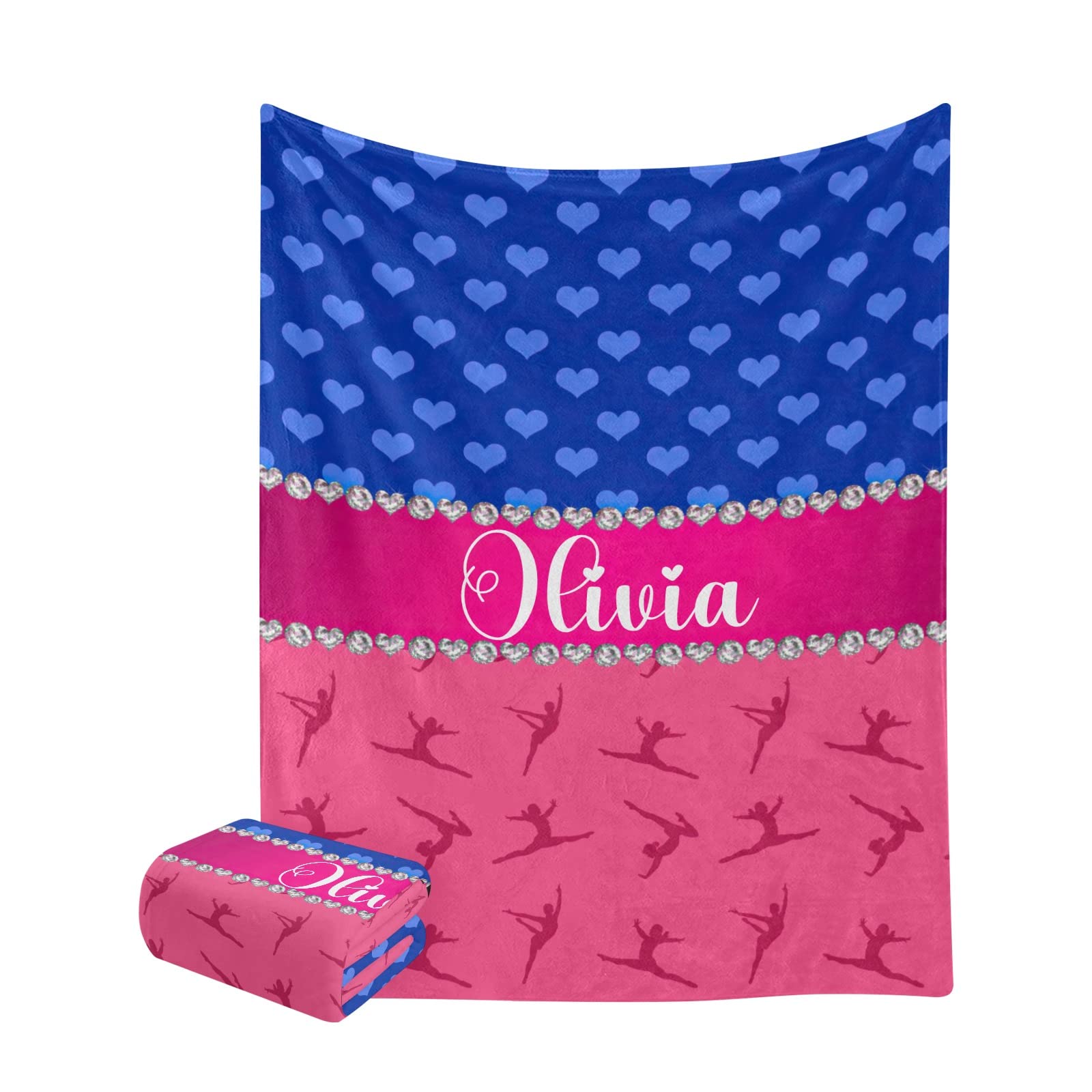 Personalized Gymnastics & Hearts Fleece Throw Blanket - Custom Name Blanket 60