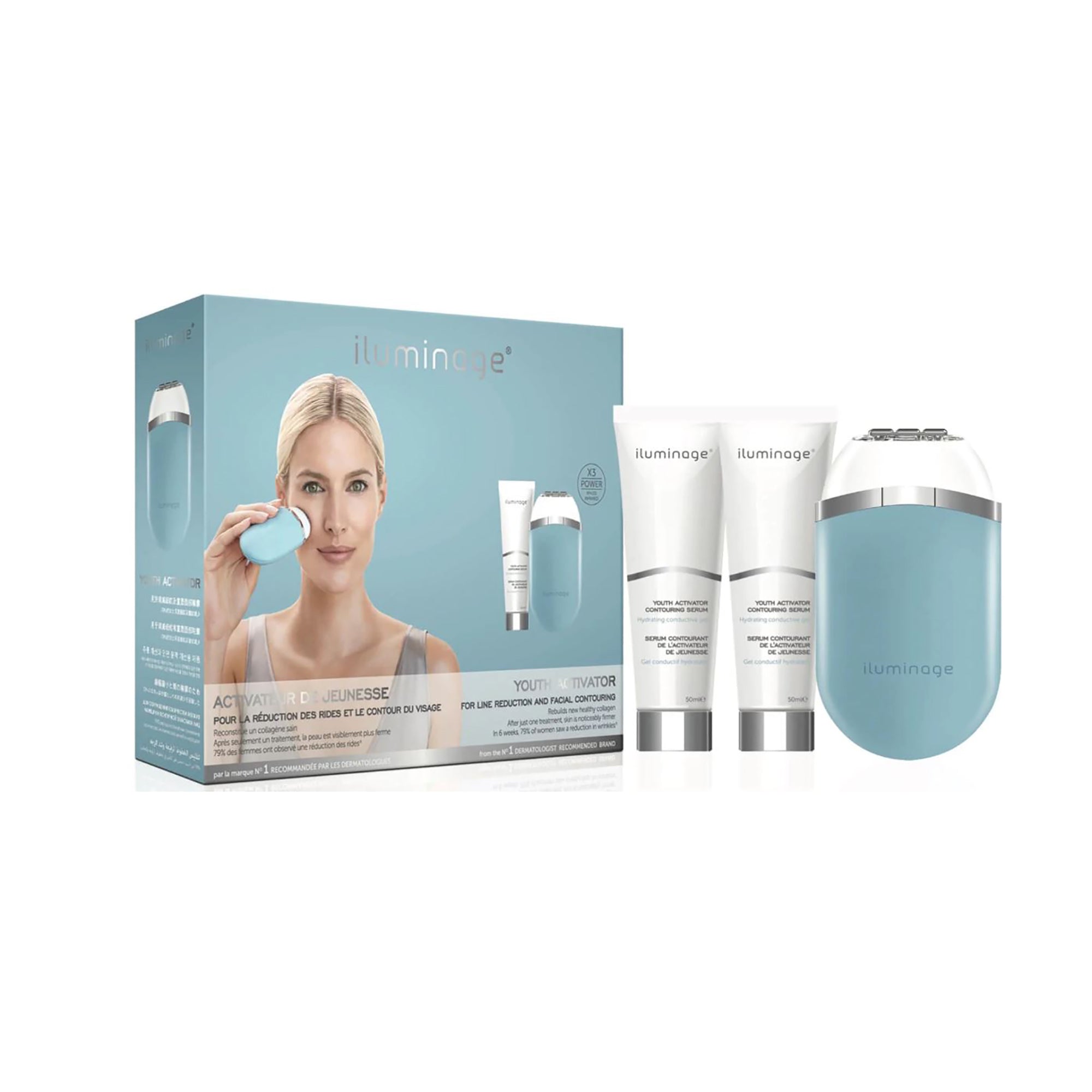 Illuminage Youth Activator - Infrared LED & RF Anti-Aging Device with 2 Contouring Serums for Wrinkle Reduction & Skin Rejuvenation | At-Home Facial Treatment & Anti-Aging Skincare Routine
