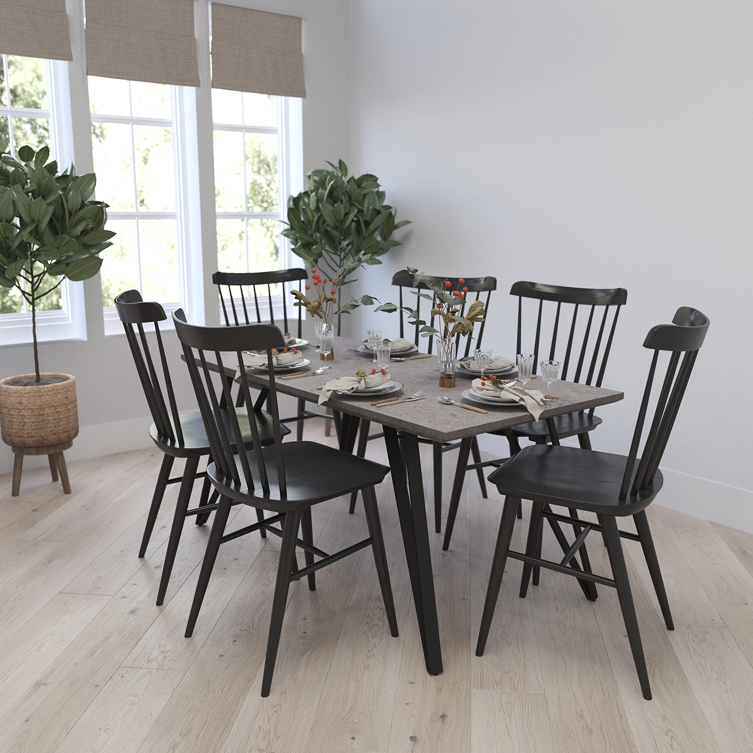 Merrick Lane Maya Contemporary Rectangular Dining Table - Faux Concrete Finish with Black Hairpin Metal Legs - 31.5