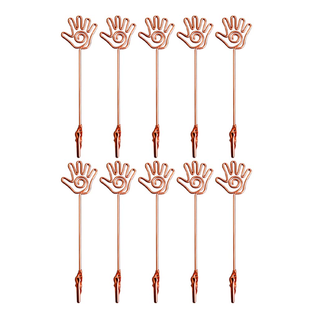 SUPVOX 10 Pack Rose Gold Palm Shaped Place Card Holders - Alligator Clamp Wire Memo Clips for Table Numbers, Photos, and Notes - Perfect for Wedding, Birthday, Christmas Party Decorations and Office Organization