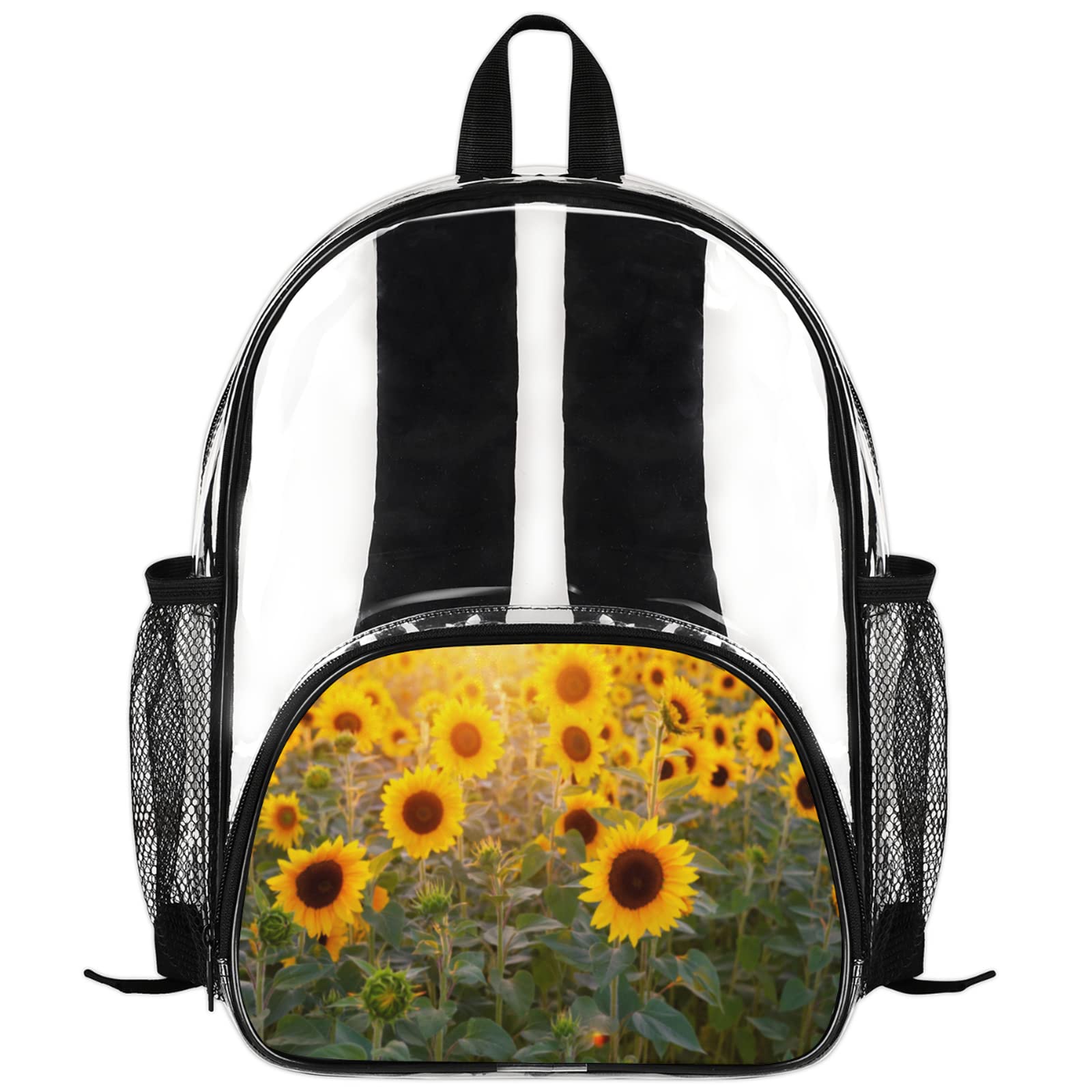 Small Mini Transparent Backpack with Sunflower Design - Durable Clear Backpack for School, Sports, Travel & Hiking | Perfect for Stadium Events, Concerts & Outdoor Adventures