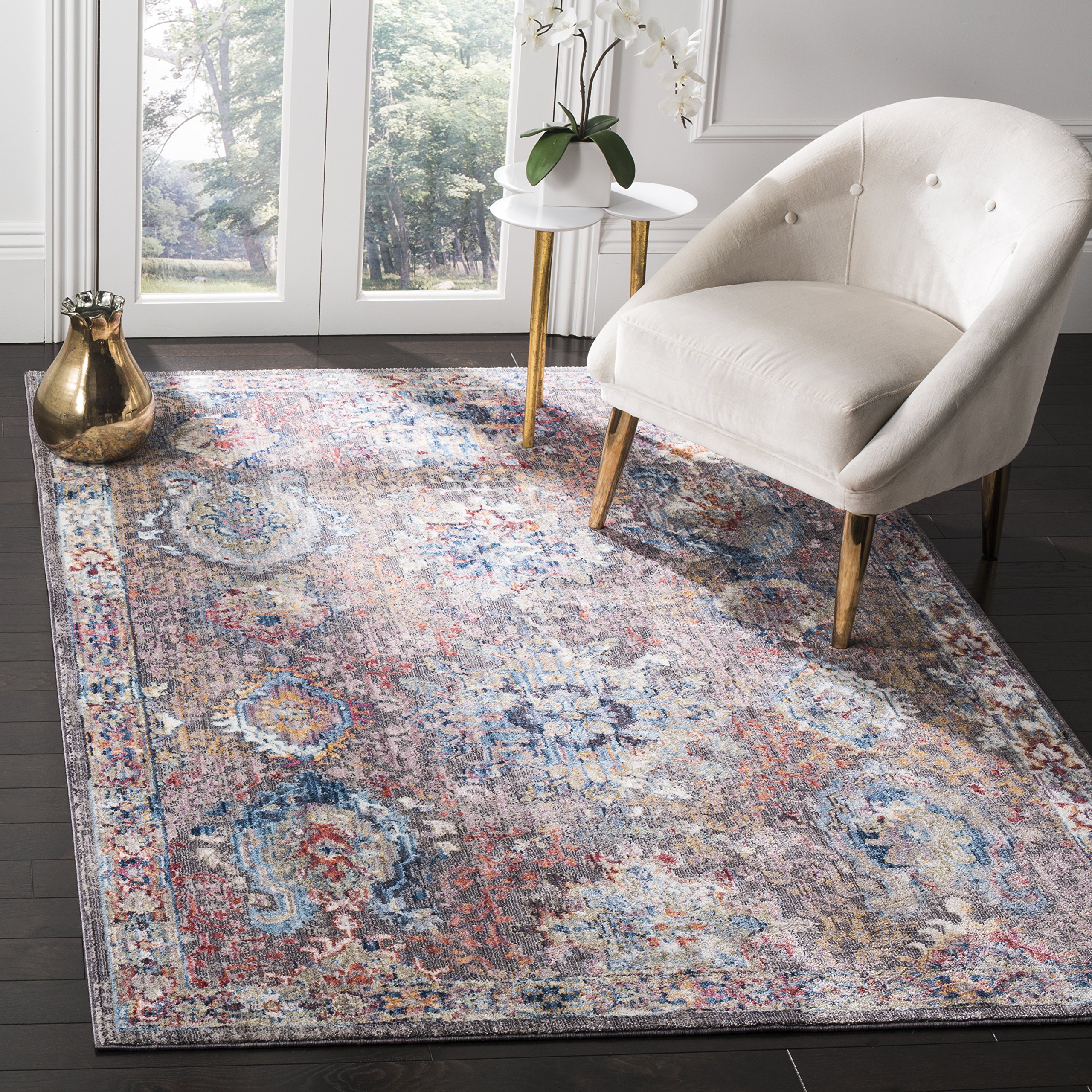 SAFAVIEH Bristol Collection 9' x 12' Area Rug - Dark Grey & Blue Bohemian Chic Distressed Design, Non-Shedding & Easy to Clean, Perfect for High Traffic Living Room, Bedroom, Dining Room & Office Spaces (BTL340A)