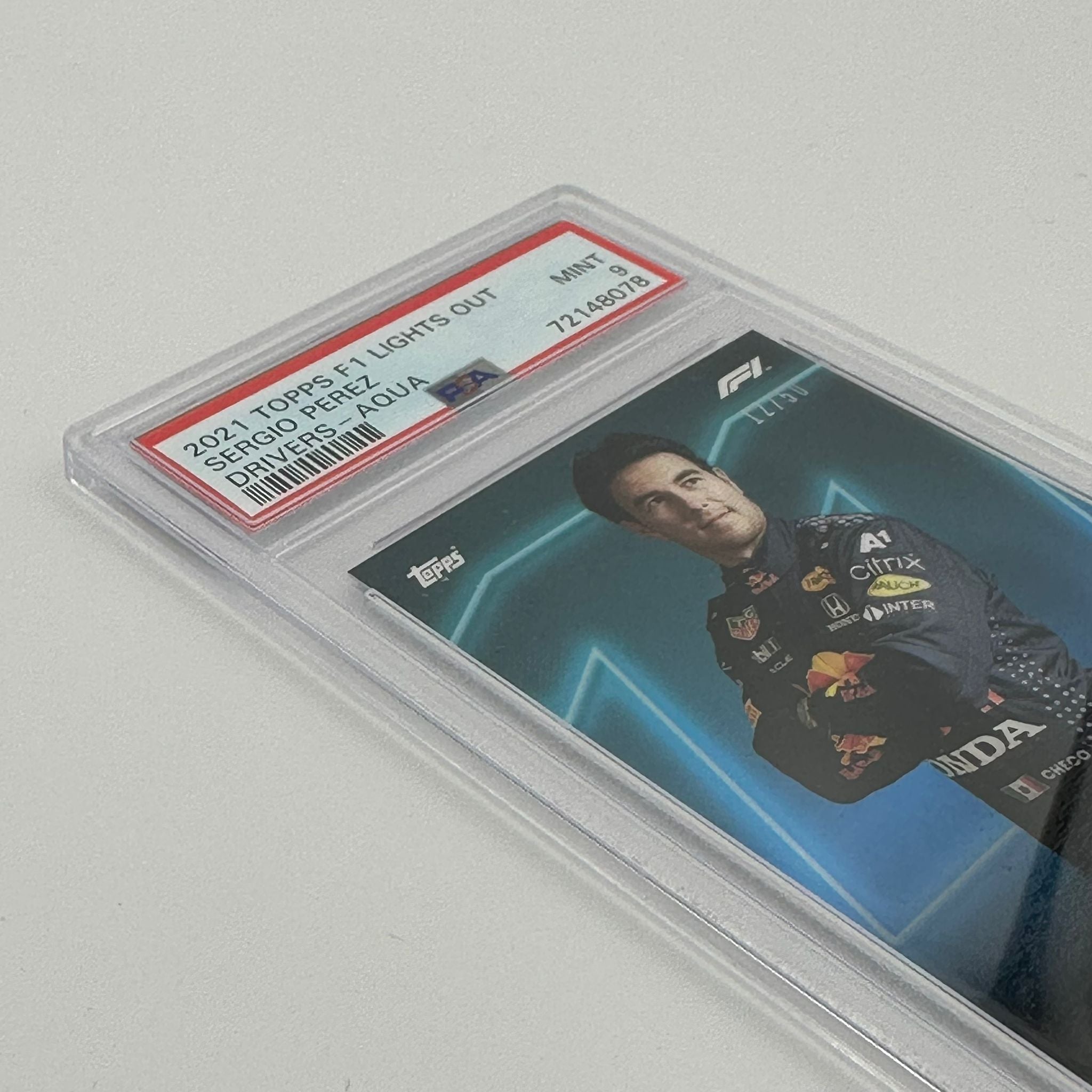 PSA 9 Graded 12/50 Sergio Perez Aqua Parallel Racing Card - Perfect for Collectors, Fans & Sports Memorabilia Displays
