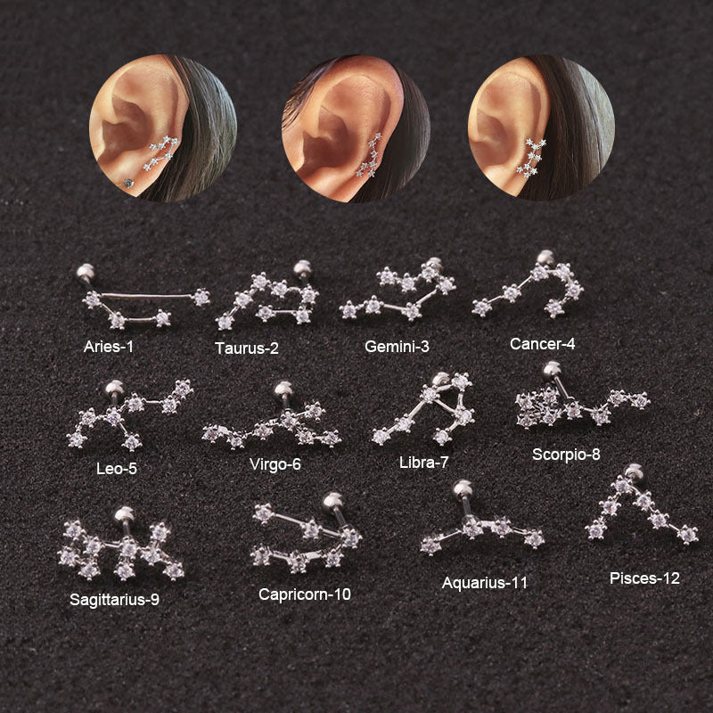 20G Surgical Steel Zodiac Sign Cartilage Stud Earrings for Women - HSPJ19101 | Perfect for Daily Wear, Gifts & Piercing Jewelry Collection