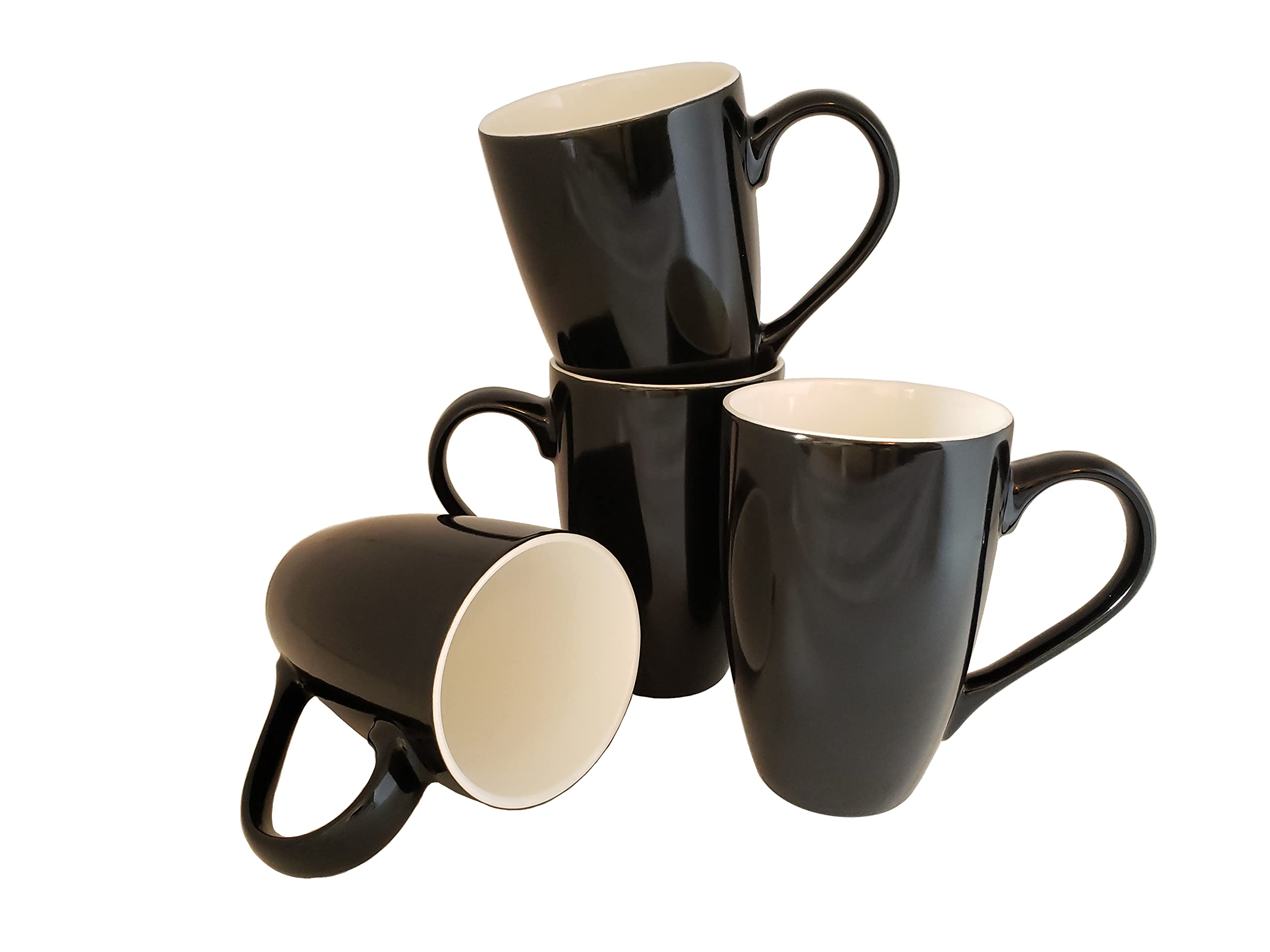 Premium 18oz Porcelain Coffee Mugs Set of 4 - Large Bistro Style Cups with Oversized Handles, Black & White Contrast Design - Perfect for Home, Cafe, Office, and Gift Giving