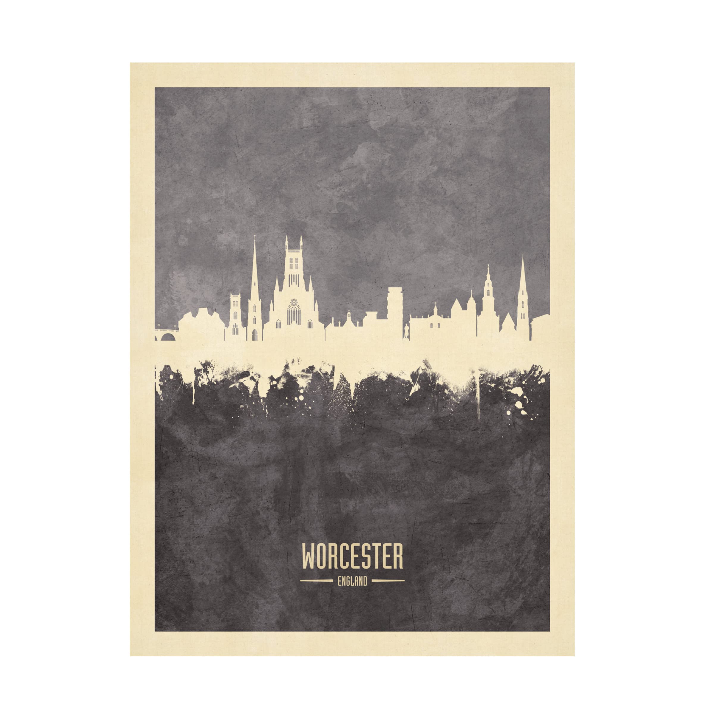 Michael Tompsett 'Worcester England Skyline Gray' Canvas Wall Art Print - Modern Home & Office Decor for Living Room, Bedroom, or Study