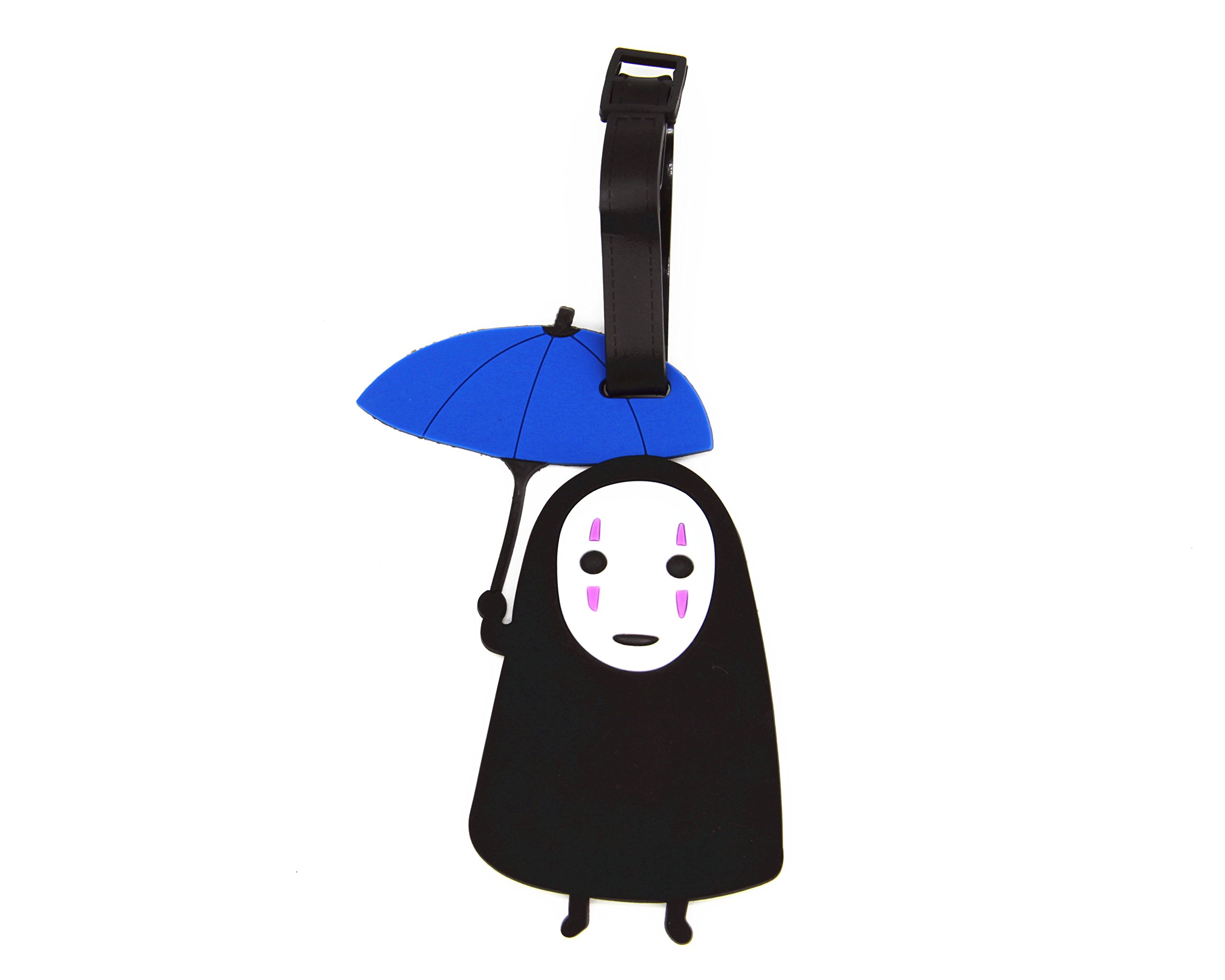 Anime No Face Man Luggage Tag with Adjustable Strap - Spirited Away Inspired Blue Umbrella Design for Travel Bags, Suitcases & Backpacks