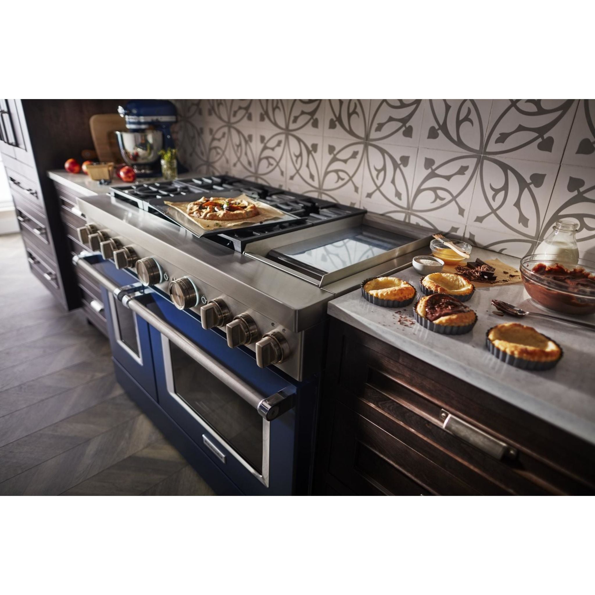 KitchenAid KFDC558JIB 30-Inch Dual Fuel Range with 5 Burners, Convection Oven & Blue Enamel Finish - Perfect for Home Chefs & Modern Kitchens
