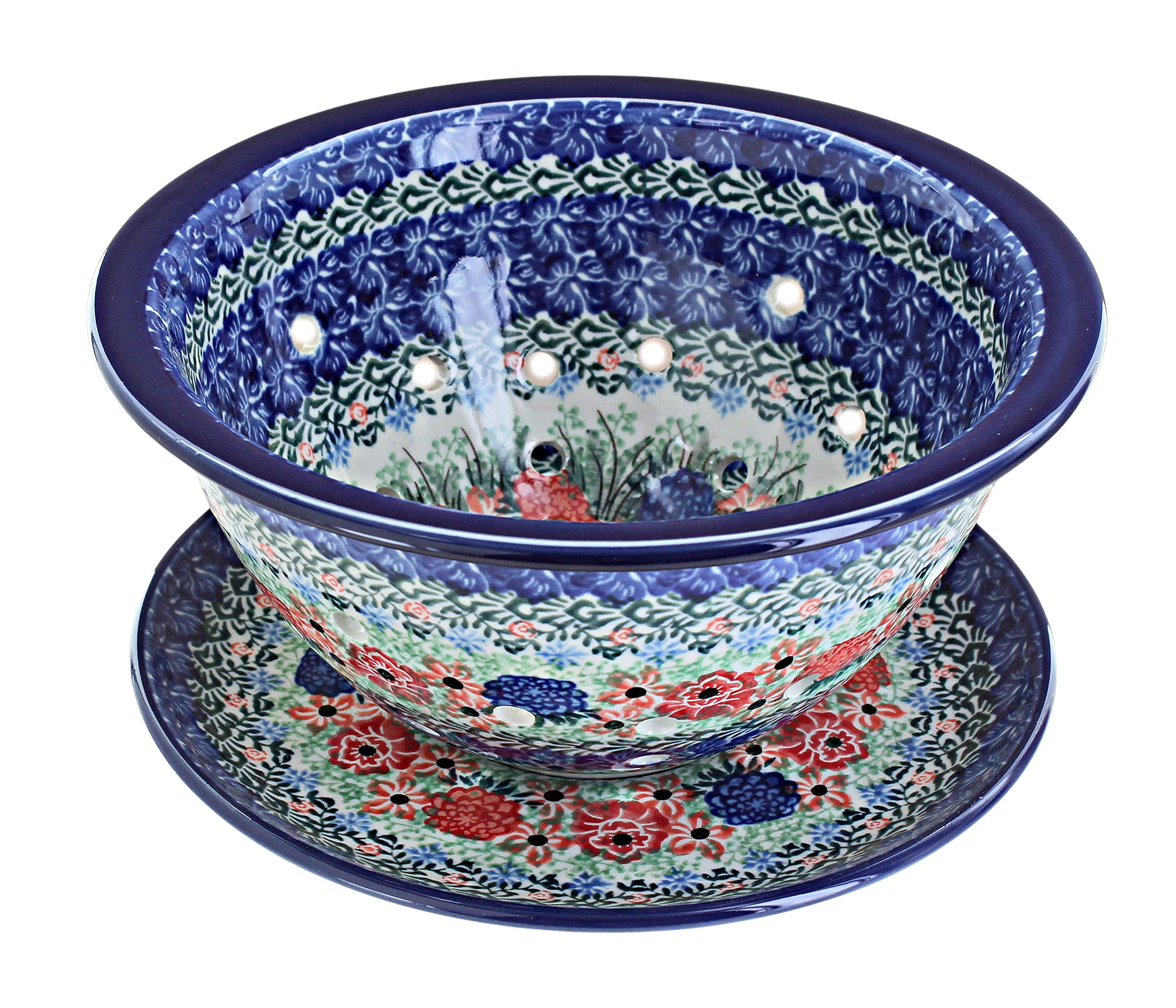 Blue Rose Polish Pottery Blush Bouquet Berry Bowl & Plate Set - Handmade Ceramic Serving Dish for Desserts, Fruits, and Appetizers - Perfect for Tea Parties, Weddings, and Home Decor