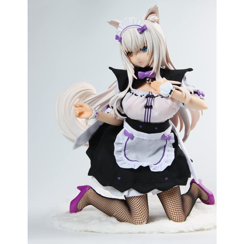 Qshuixuan 1/4 Scale Anime Figure - Sexy Japanese Anime Game Doll with Removable Clothes, Maid Cat Girl Kneeling Pose, Yellow & Blue Eyes, Hard/Soft Body Options, 10.62