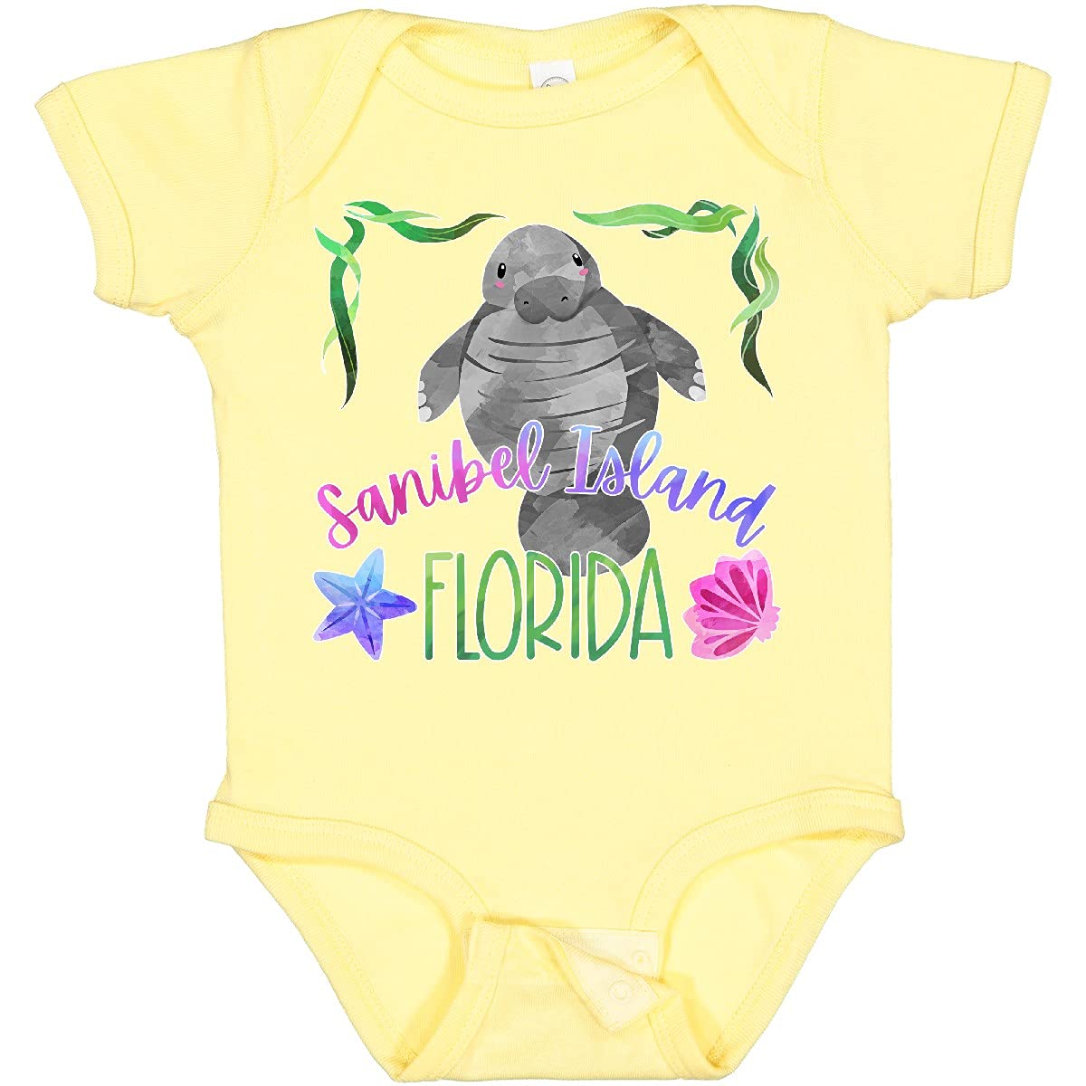 Inktastic Sanibel Island Florida Cute Swimming Manatee Baby Bodysuit - Soft Cotton Infant Onesie for Boys & Girls - Perfect Gift for Beach Vacations & Wildlife Lovers