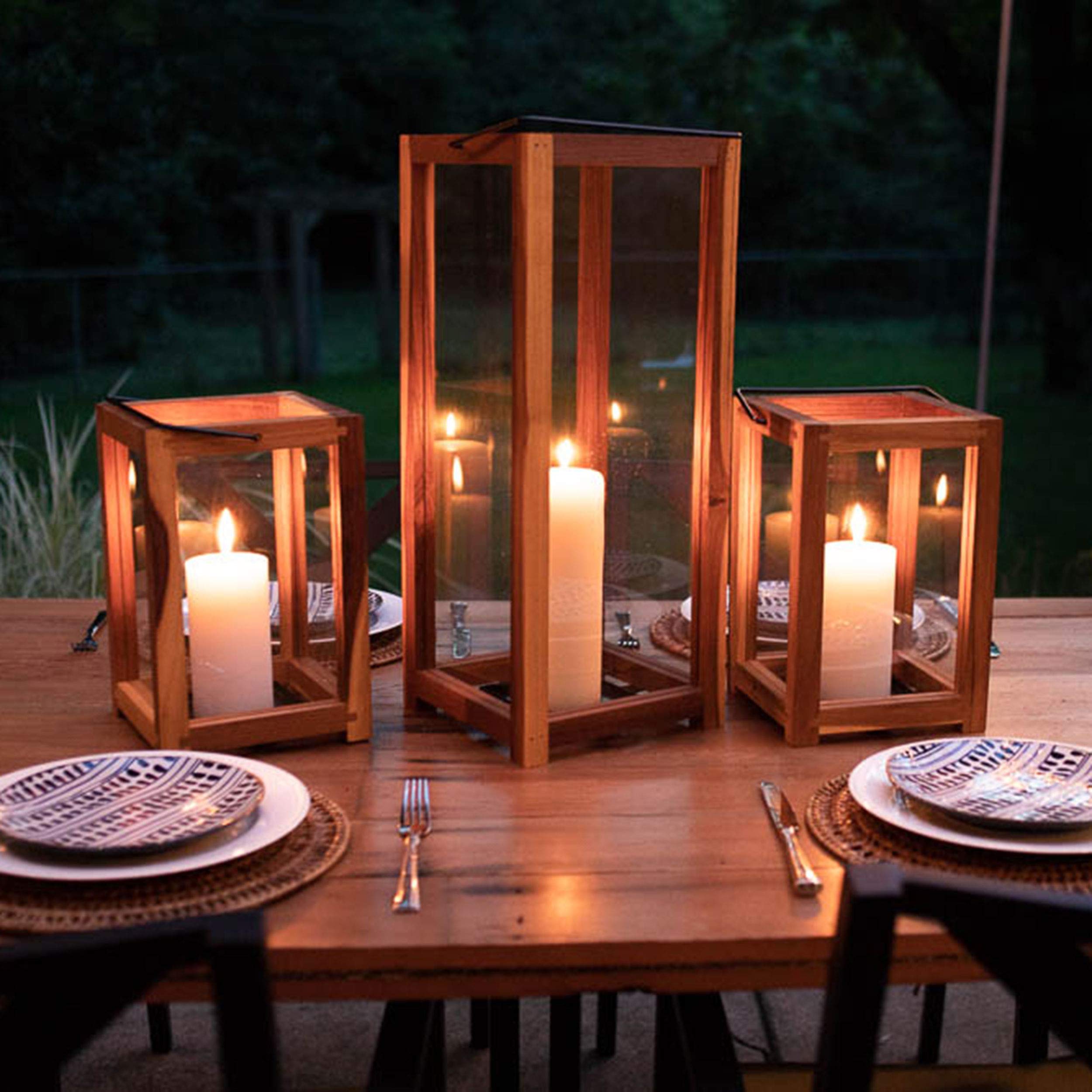 Takara Lantern - Natural Teak Wood Candle Holder for Home Decor, Wedding Centerpiece & Outdoor Lighting (Small Size)