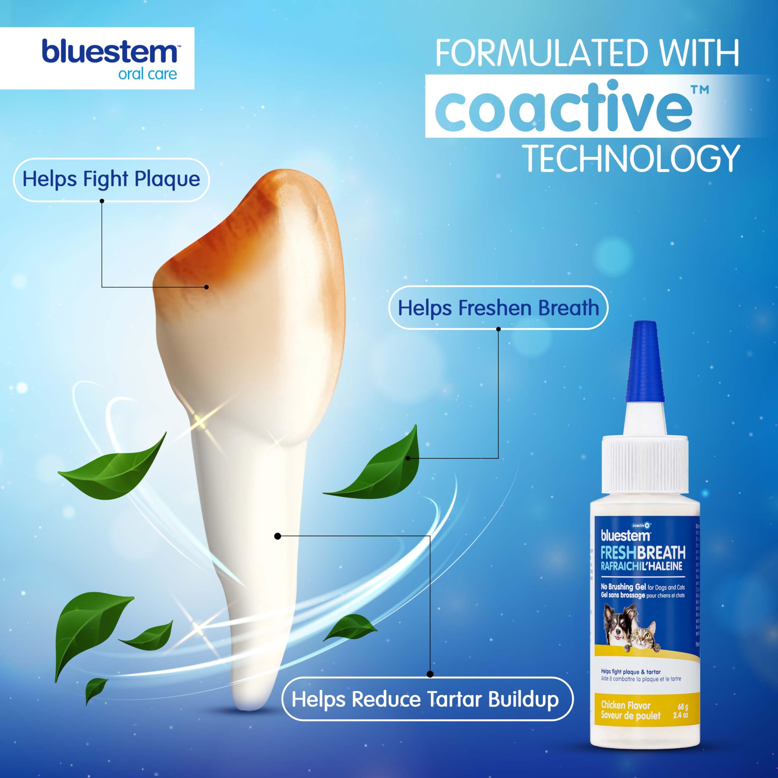 BluestemTM No Brush Dog Dental Gel - Fresh Breath Oral Care for Dogs, Fights Plaque & Tartar - Brushless Toothpaste for Easy Teeth Cleaning | Perfect for Daily Dental Hygiene & Anxious Pets