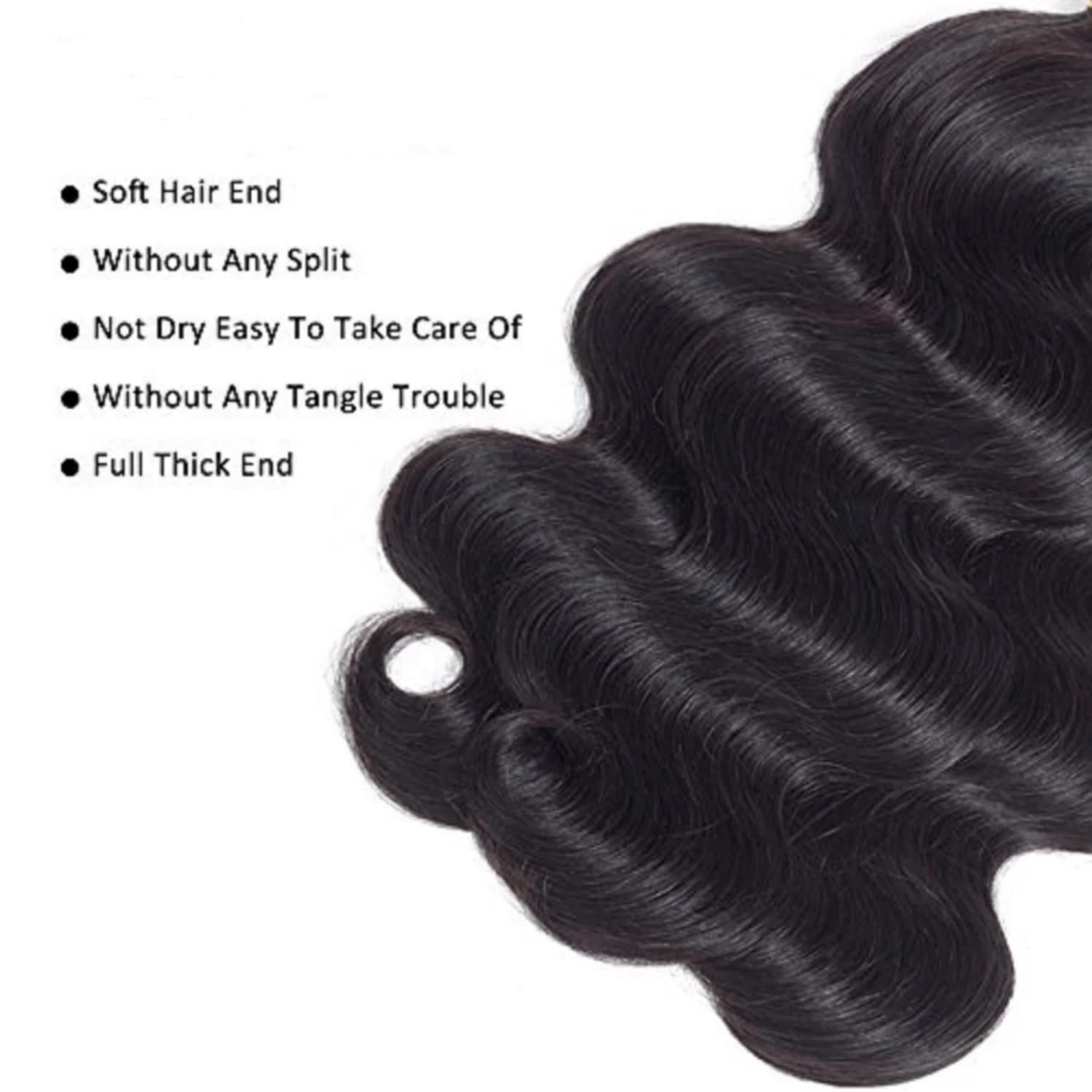 100% Unprocessed Brazilian Human Hair Bundles - Body Wave 24/26 Inch 4-Pack - Natural Black Hair Extensions for Women | Perfect for Styling, Volume Boosting & Everyday Wear