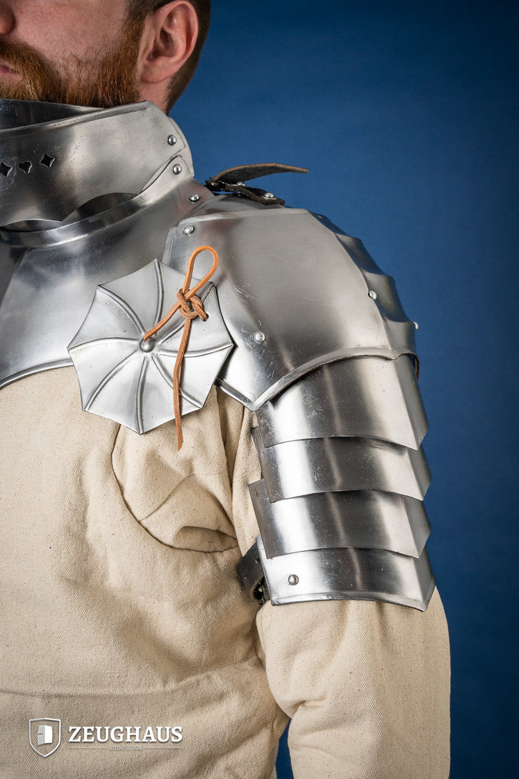 15th Century Polished Steel Pauldrons with Besagew - 1.6mm Medieval Armor Shoulder Protection for LARP, Cosplay & Historical Reenactment