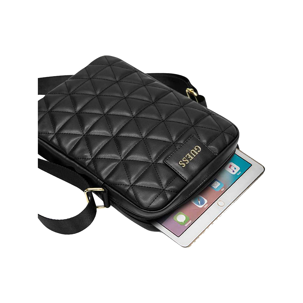 Guess Quilted Tablet Bag for 10 Inch Tablet - Black | Stylish & Protective Case for iPad, Kindle, Samsung Tab | Perfect for Work, Travel & School