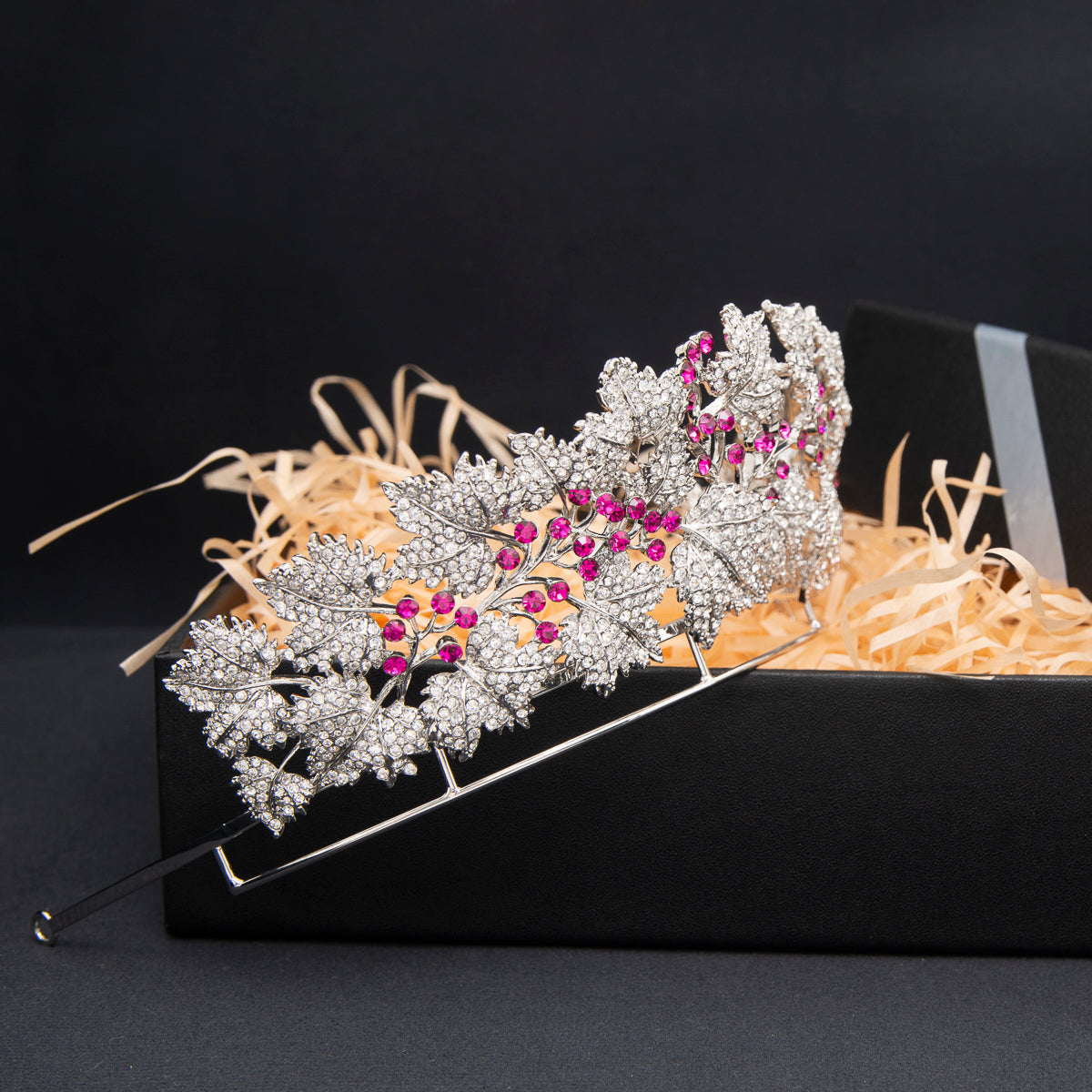 Exquisite Silver Danish Royal Ruby Tiara with Crystals - Elegant Princess Mary Crown for Women (HG129SIL) | Perfect for Weddings, Pageants, and Royal-Themed Parties